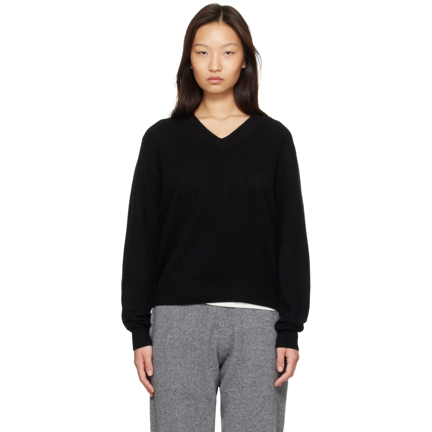 Entire Studios Black Knit Cashmere V Neck Sweater