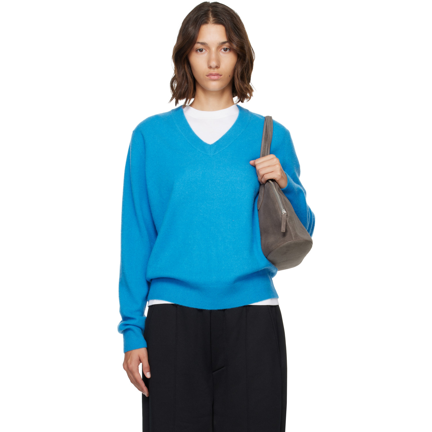 Entire Studios Blue Knit Cashmere V-Neck Sweater