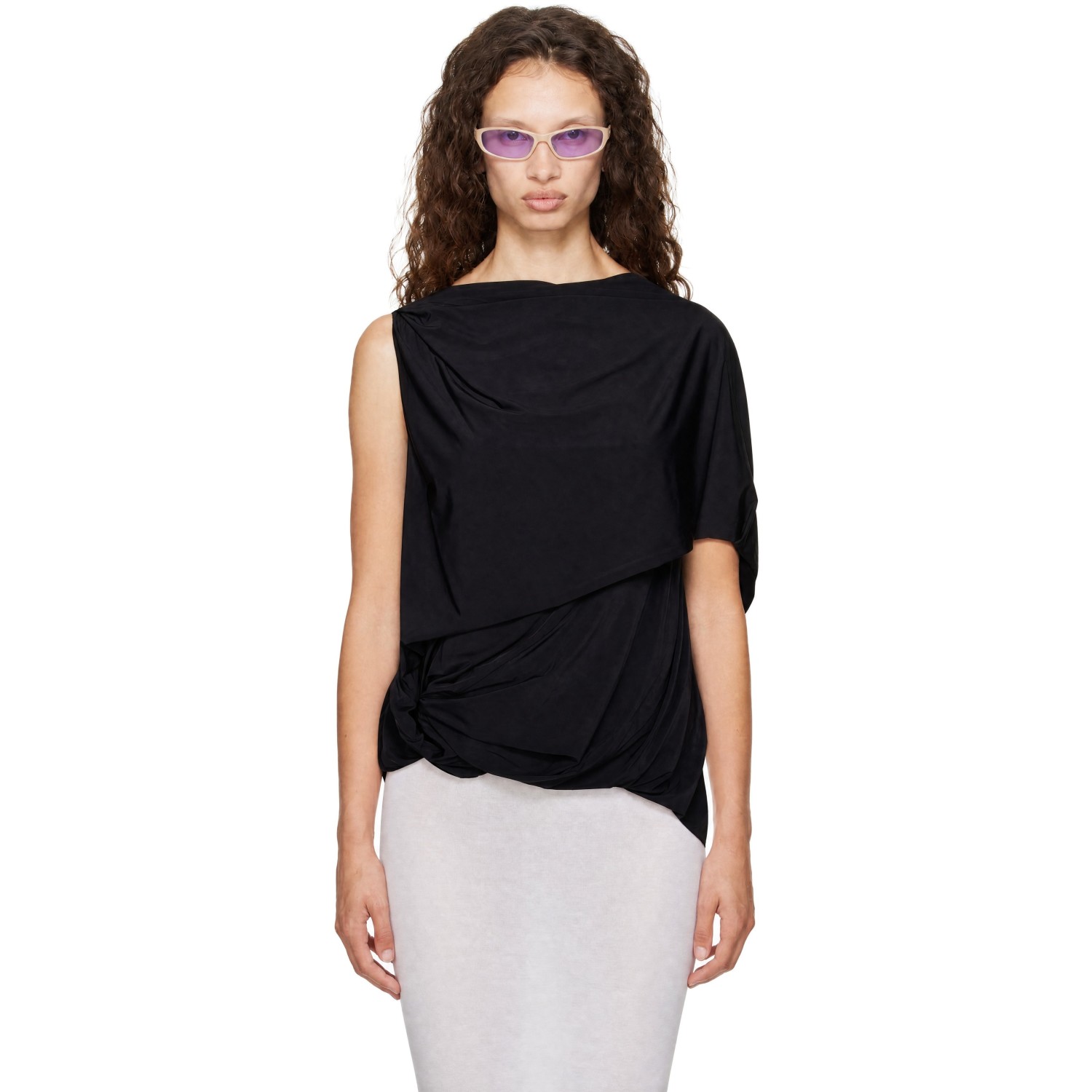 Entire Studios Black Lycra Side Drape Top