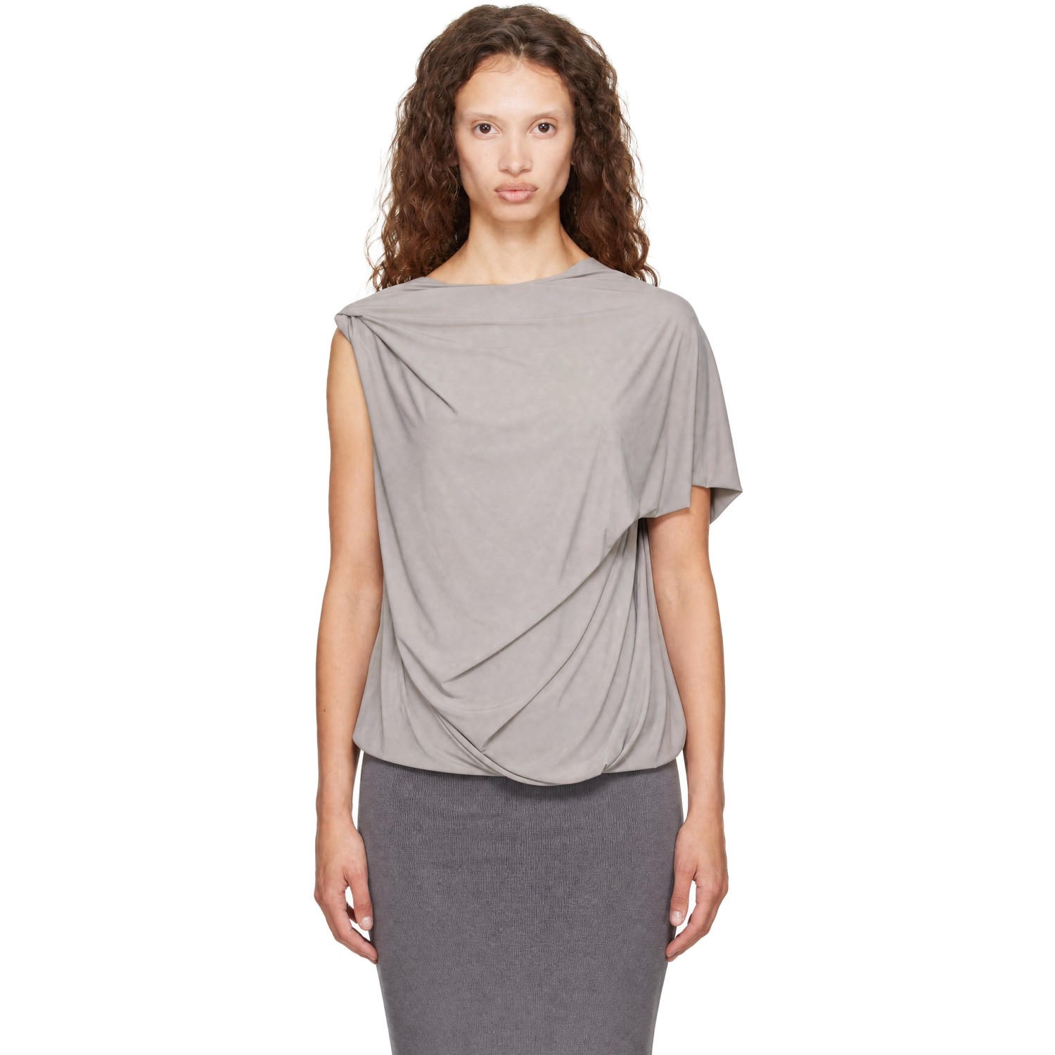 Entire Studios Gray Lycra Side Drape Top