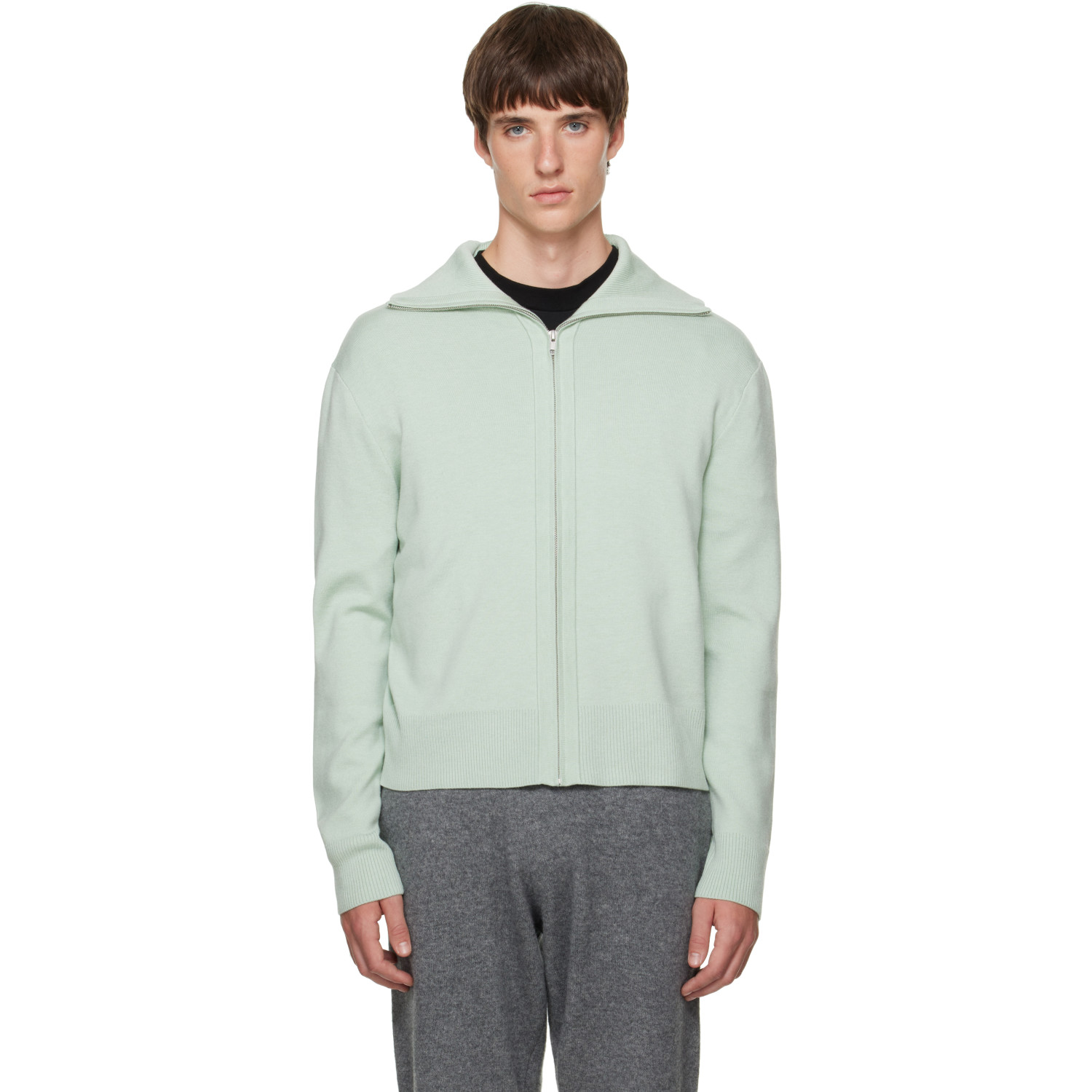 Entire Studios Green Knit Zip Up Cardigan
