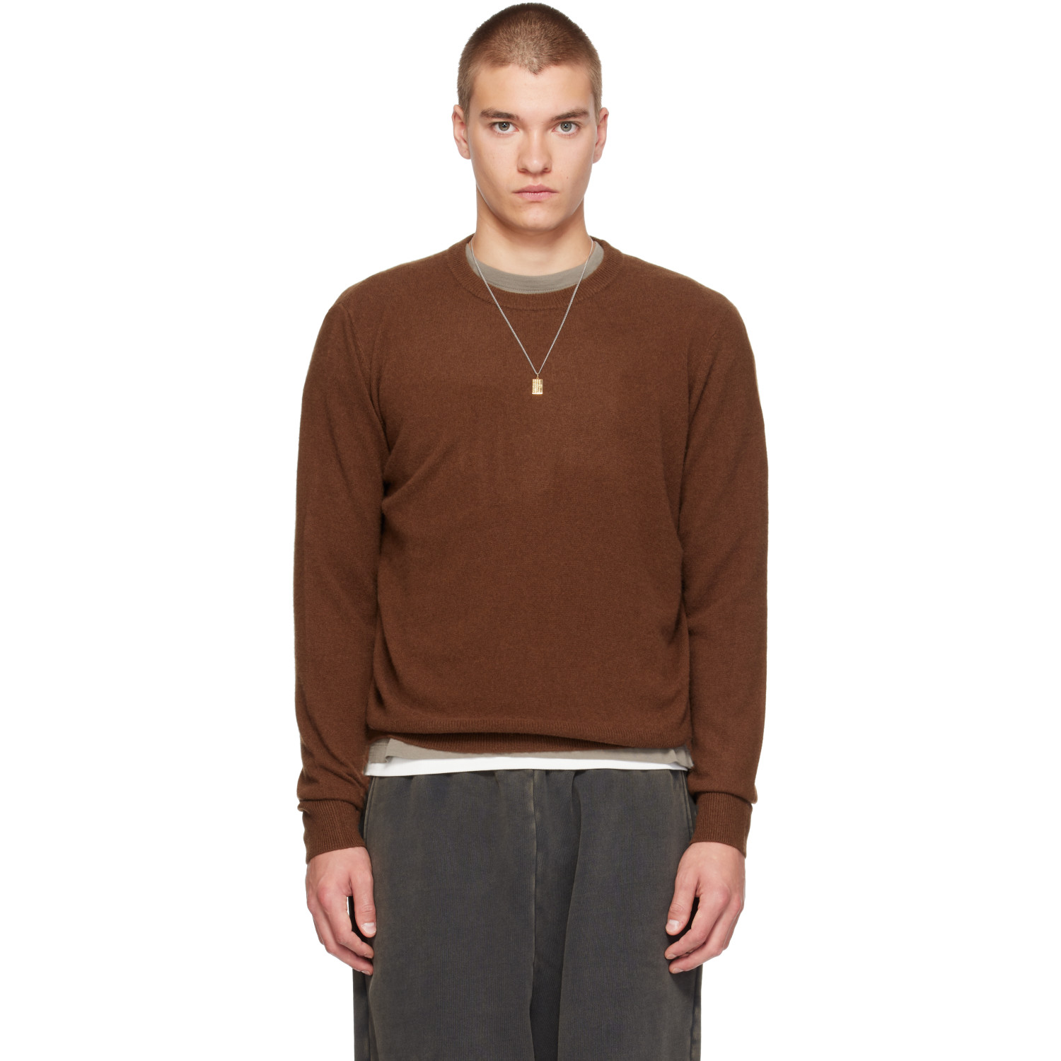 Entire Studios Brown Knit Cashmere Crewneck Sweater