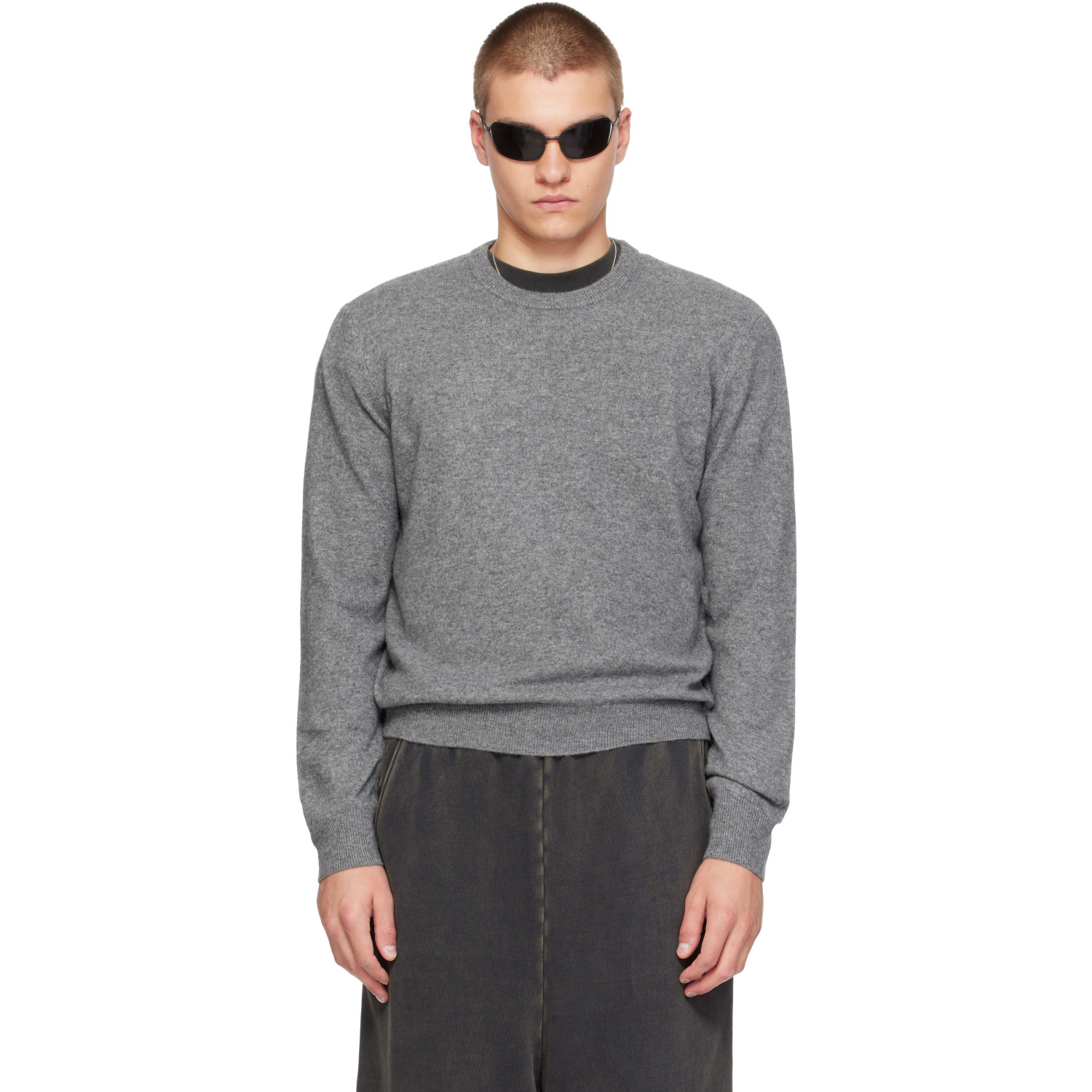 Entire Studios Gray Knit Cashmere Crewneck Sweater