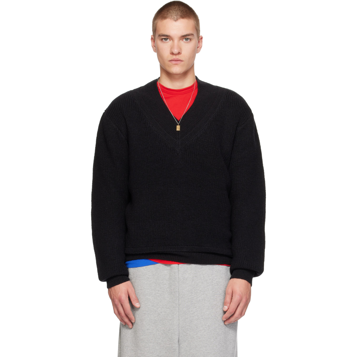 Entire Studios Black Knit V-Neck Sweater