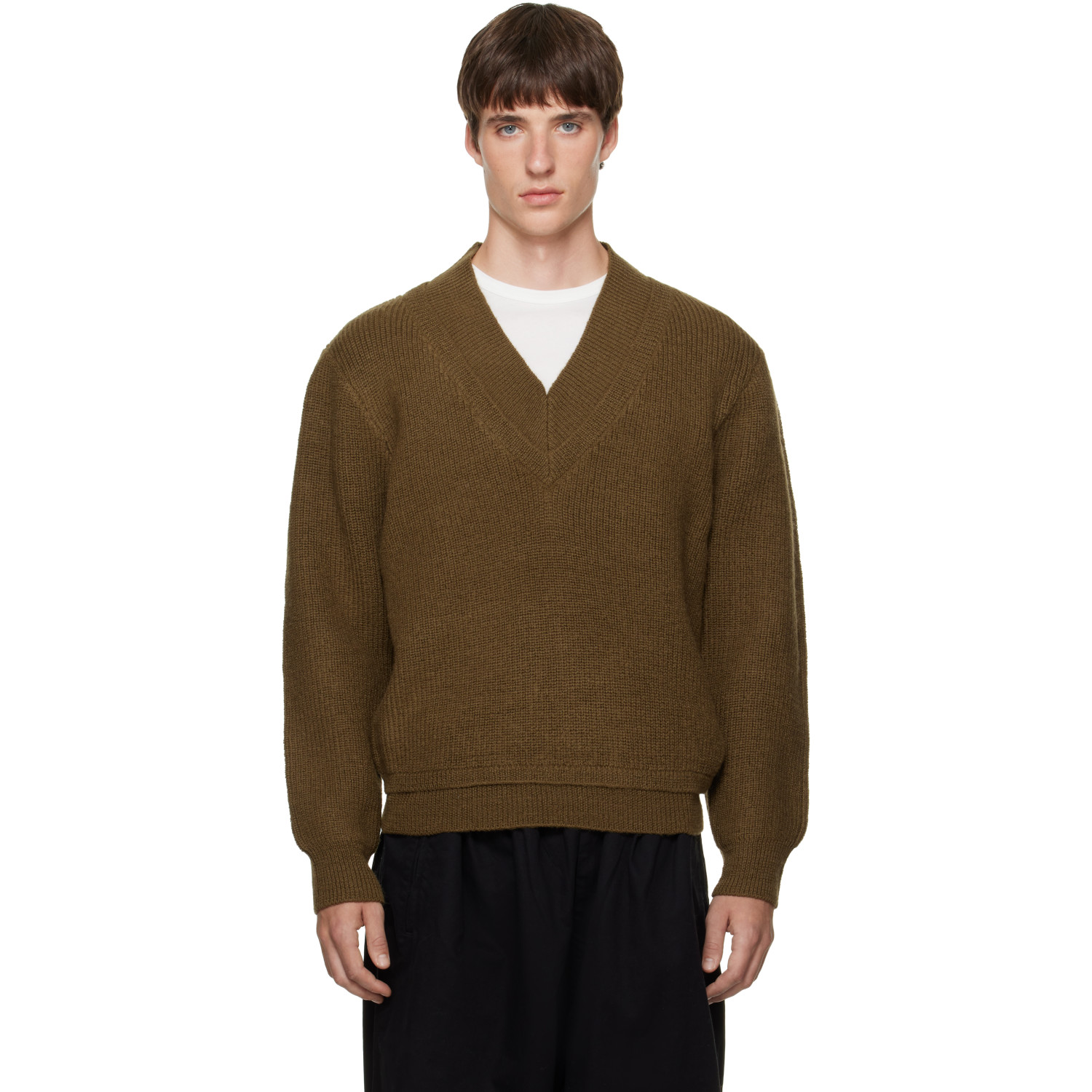 Entire Studios Khaki Knit V-Neck Sweater