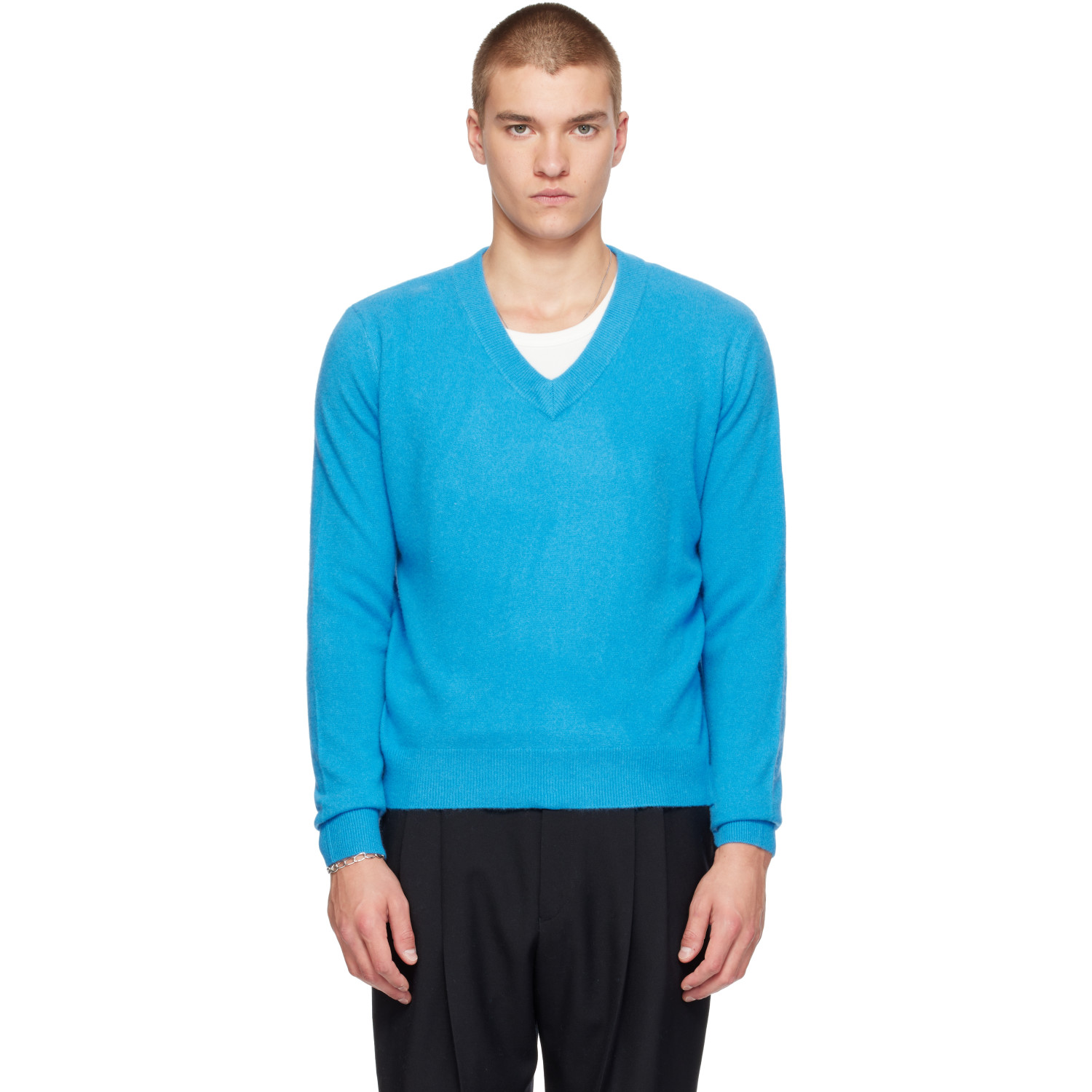 Entire Studios Blue Knit Cashmere V Neck Sweater