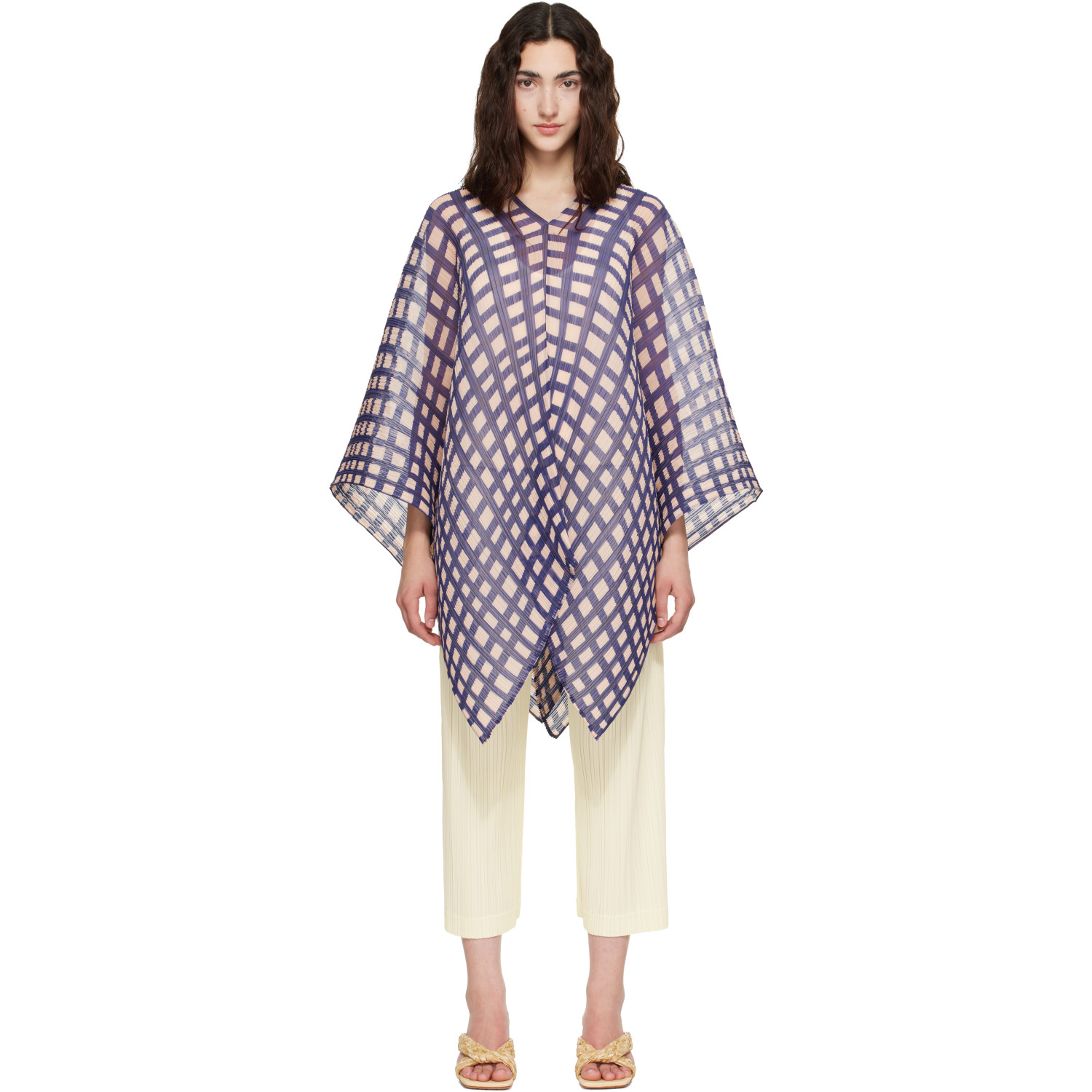 PLEATS PLEASE ISSEY MIYAKE Navy & Pink Basket Madame-T Scarf