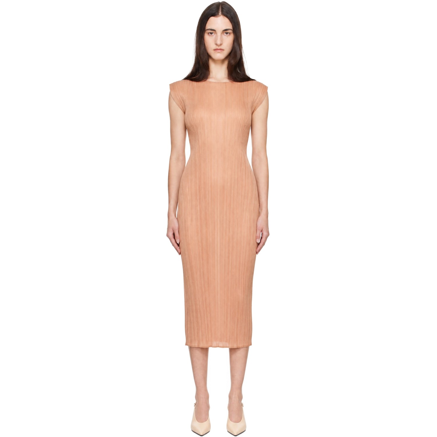 PLEATS PLEASE ISSEY MIYAKE Beige Monthly Colors June Midi Dress