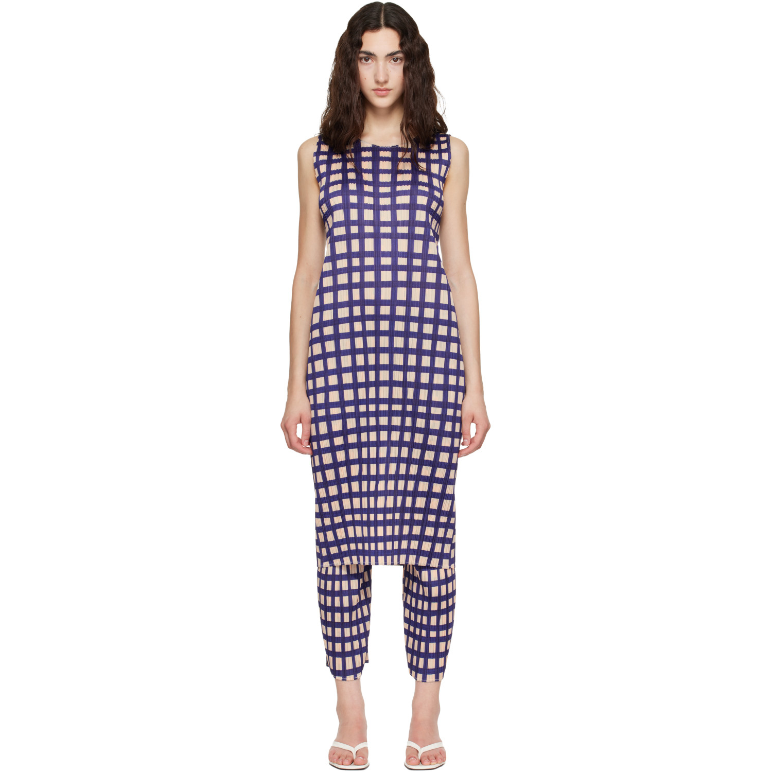 PLEATS PLEASE ISSEY MIYAKE Navy Basket Midi Dress