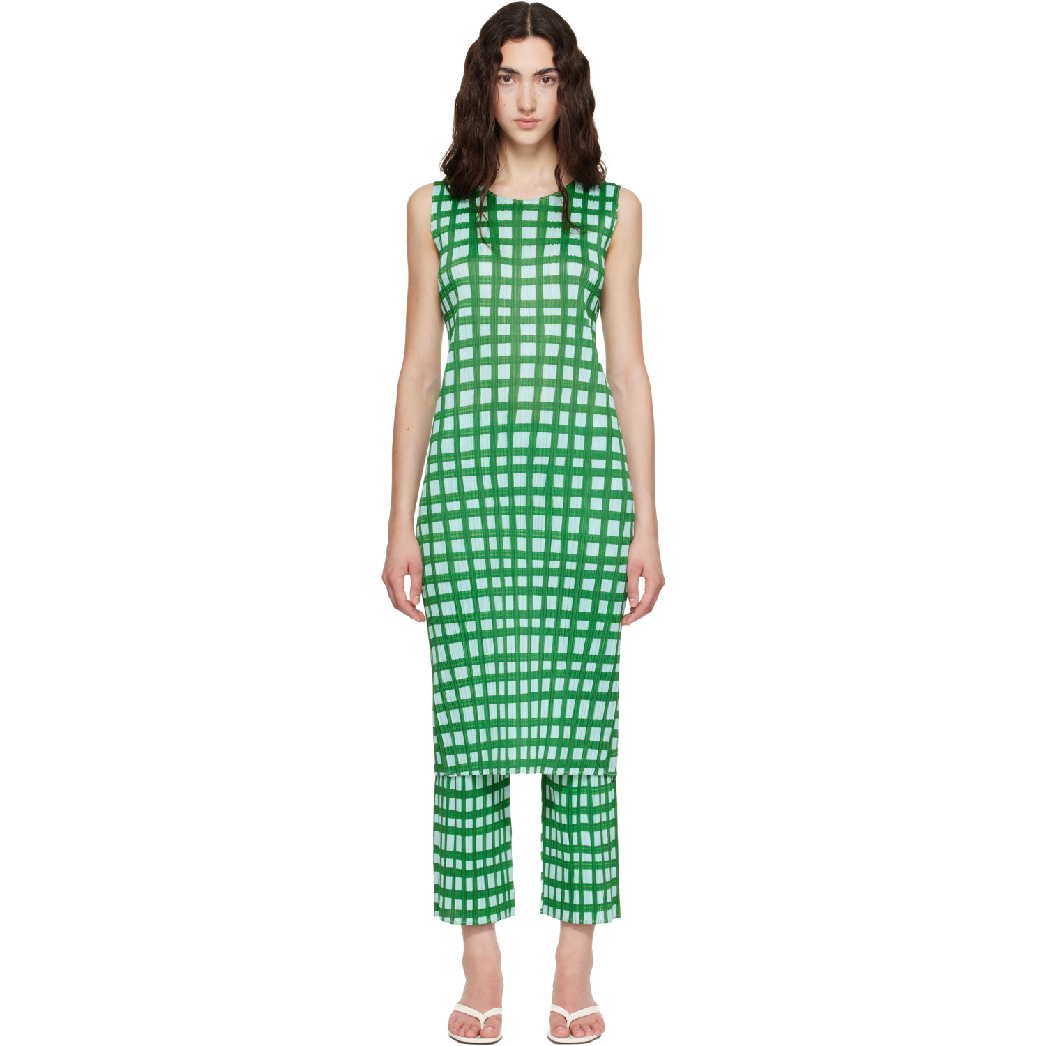 PLEATS PLEASE ISSEY MIYAKE Green Basket Midi Dress