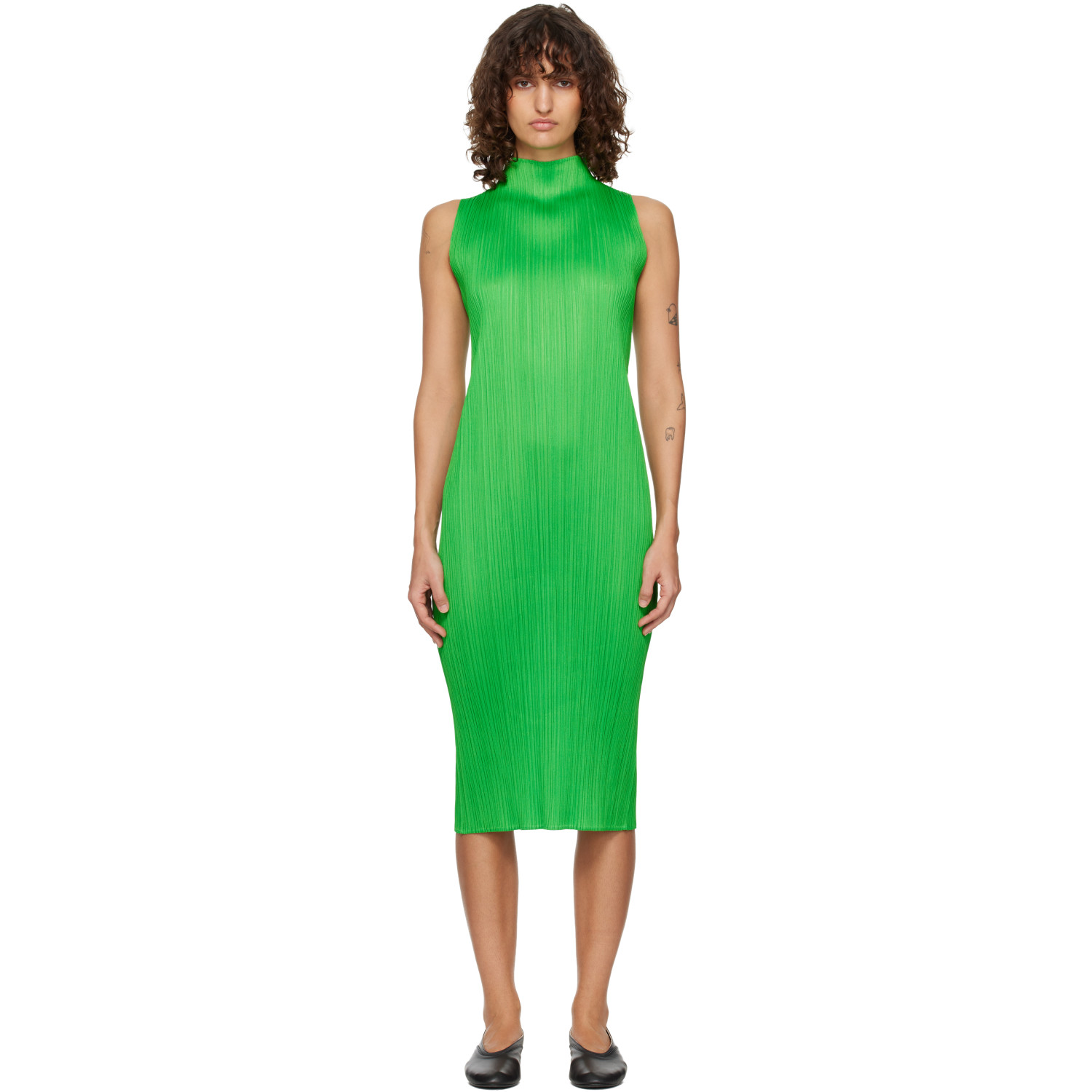 PLEATS PLEASE ISSEY MIYAKE Green Monthly Colors April Midi Dress
