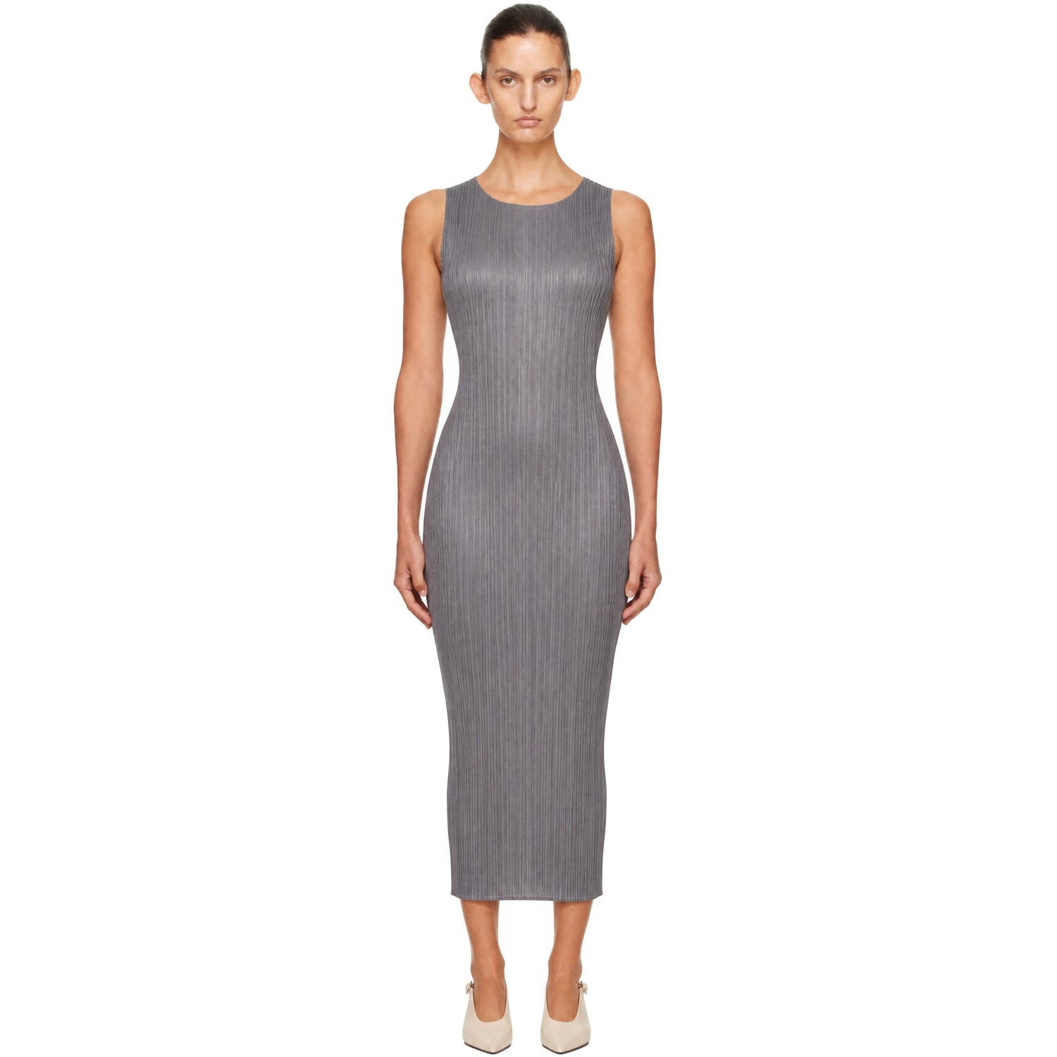 PLEATS PLEASE ISSEY MIYAKE Gray Basics Maxi Dress