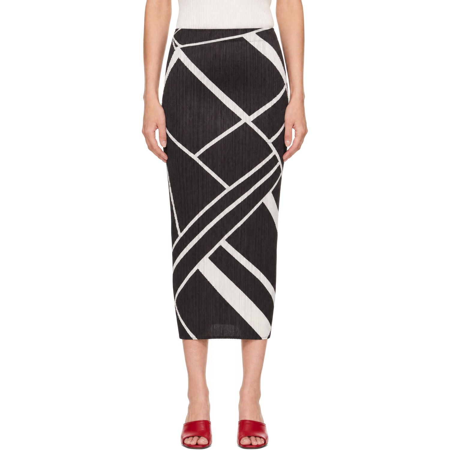 PLEATS PLEASE ISSEY MIYAKE Brown Fold Lines Maxi Skirt