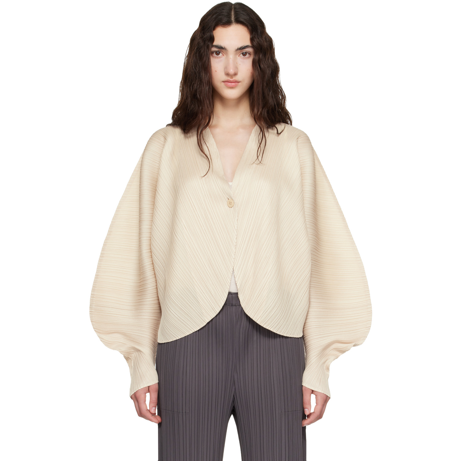 PLEATS PLEASE ISSEY MIYAKE Beige Coast Cardigan