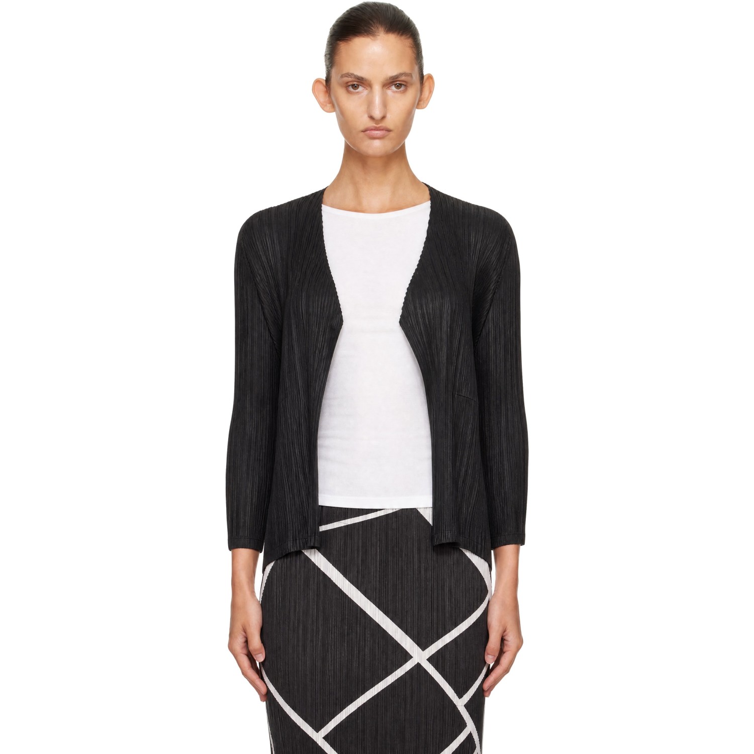 PLEATS PLEASE ISSEY MIYAKE Black Mellow Pleats Cardigan