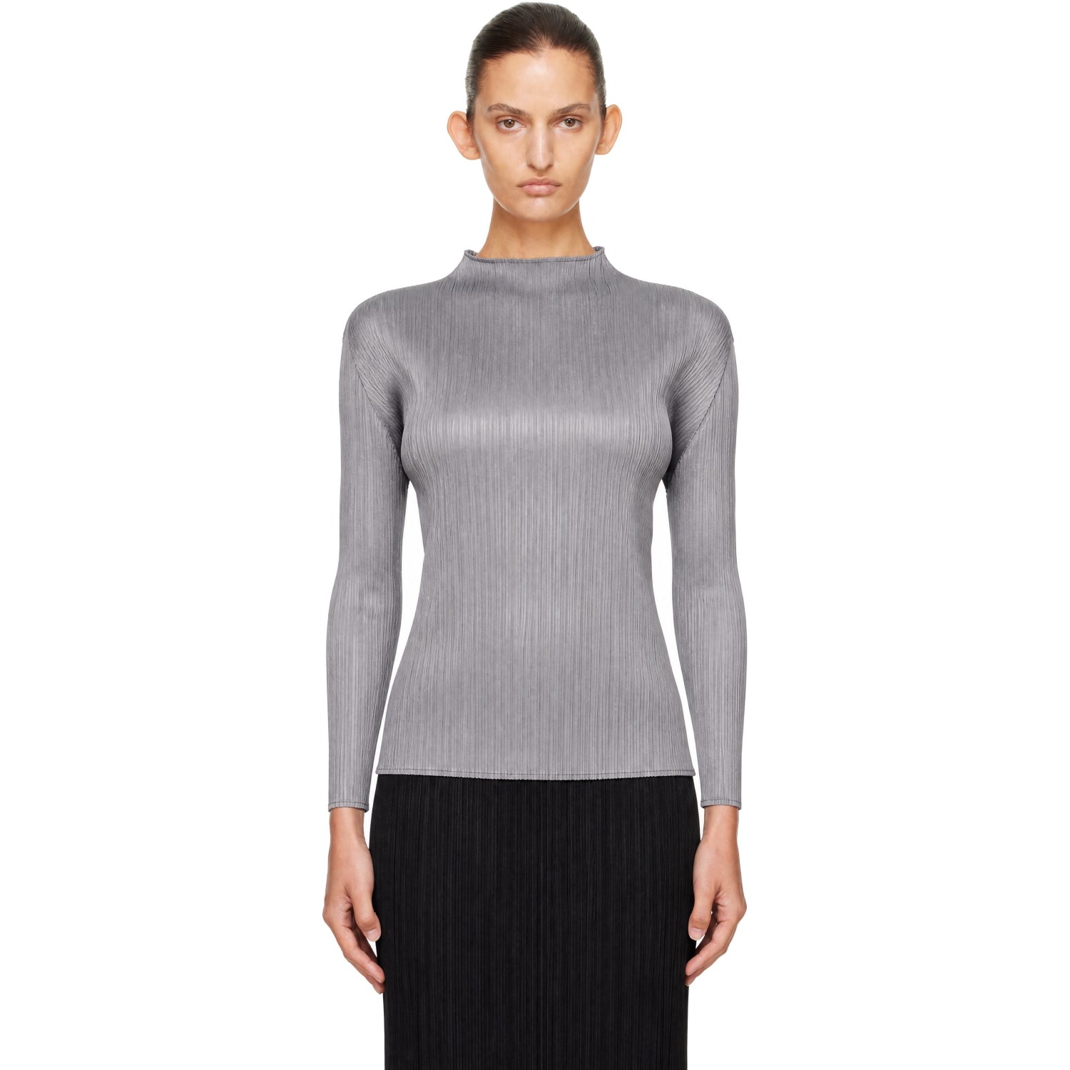 PLEATS PLEASE ISSEY MIYAKE Gray Basics Turtleneck Top
