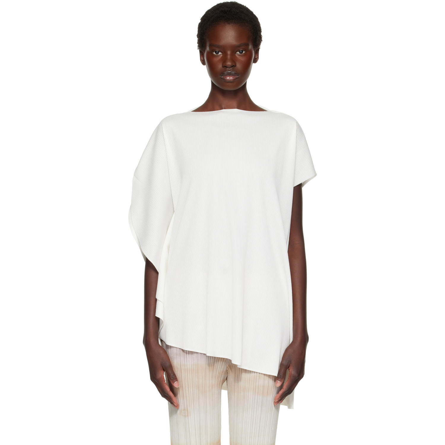 PLEATS PLEASE ISSEY MIYAKE White A-POC Slice Blouse