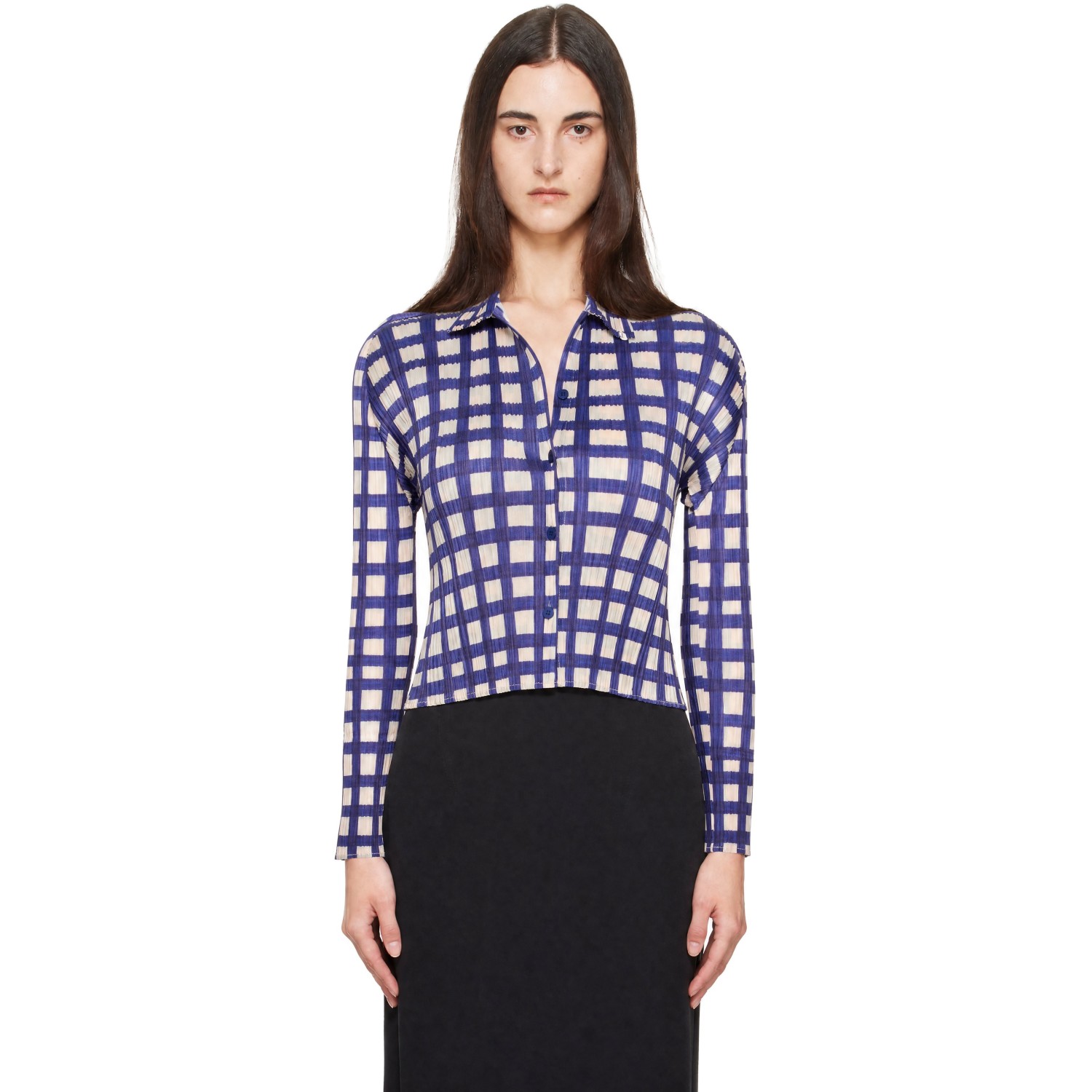 PLEATS PLEASE ISSEY MIYAKE Navy & Beige Basket Shirt