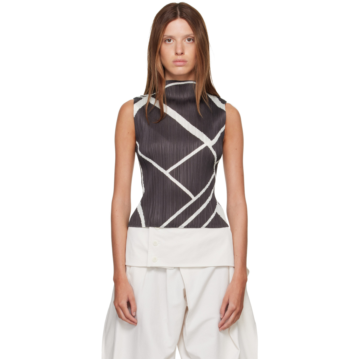 PLEATS PLEASE ISSEY MIYAKE Gray & White Fold Line Top