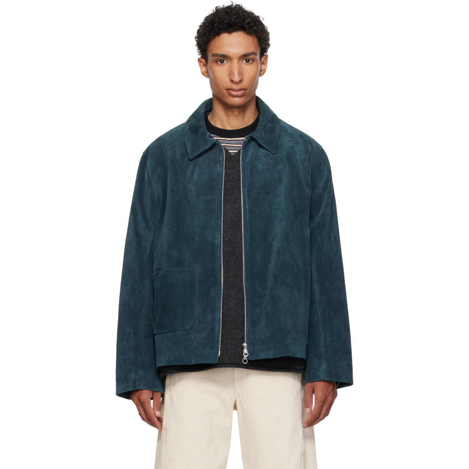 Cawley Navy Zip-Up Sandy Suede Jacket