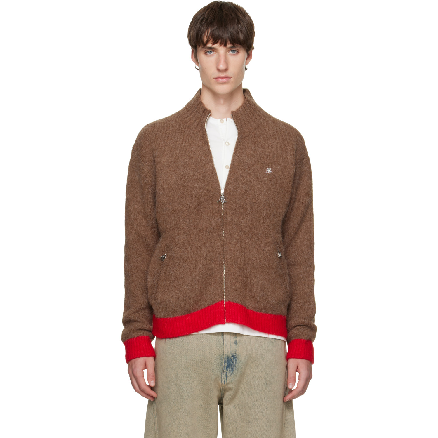 BLUEMARBLE Brown Brushed Wool Zipped Cardigan