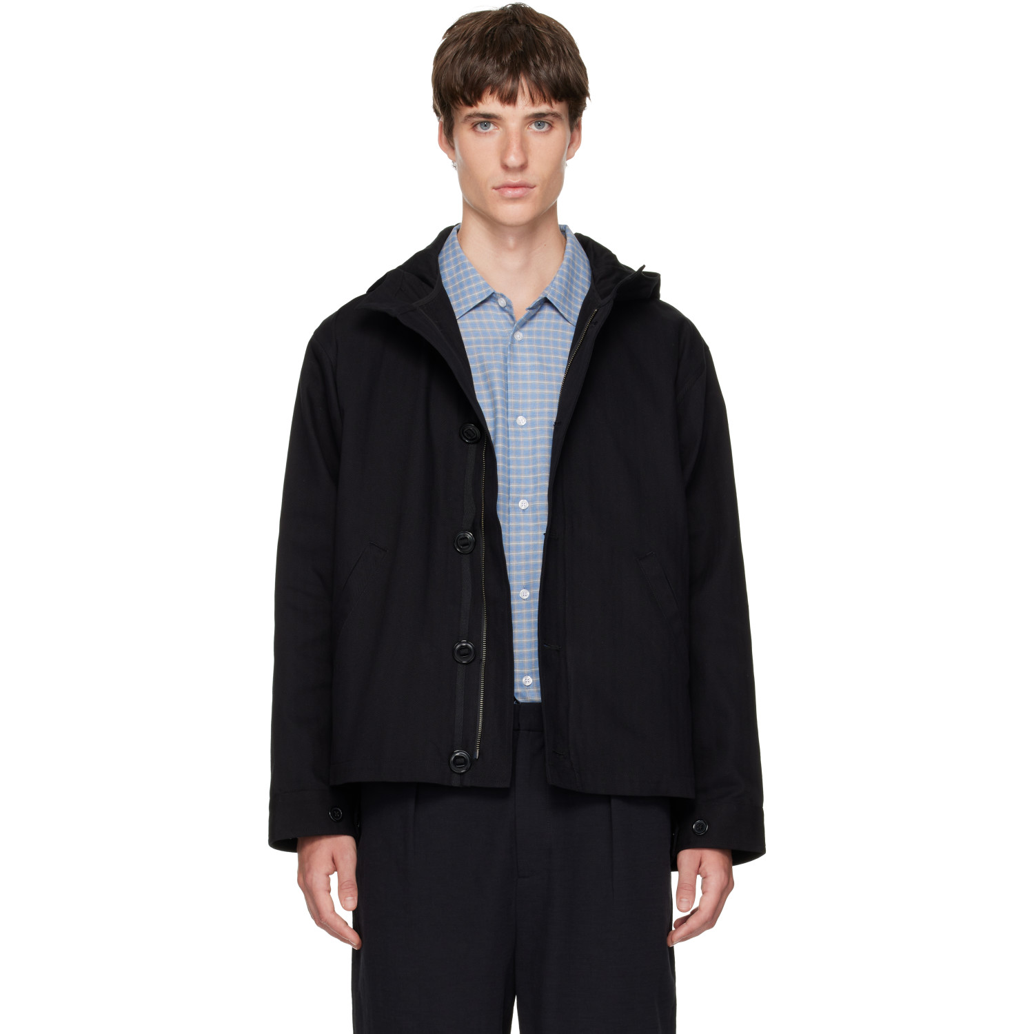 Palmes Black Herringbone Hooded Jacket