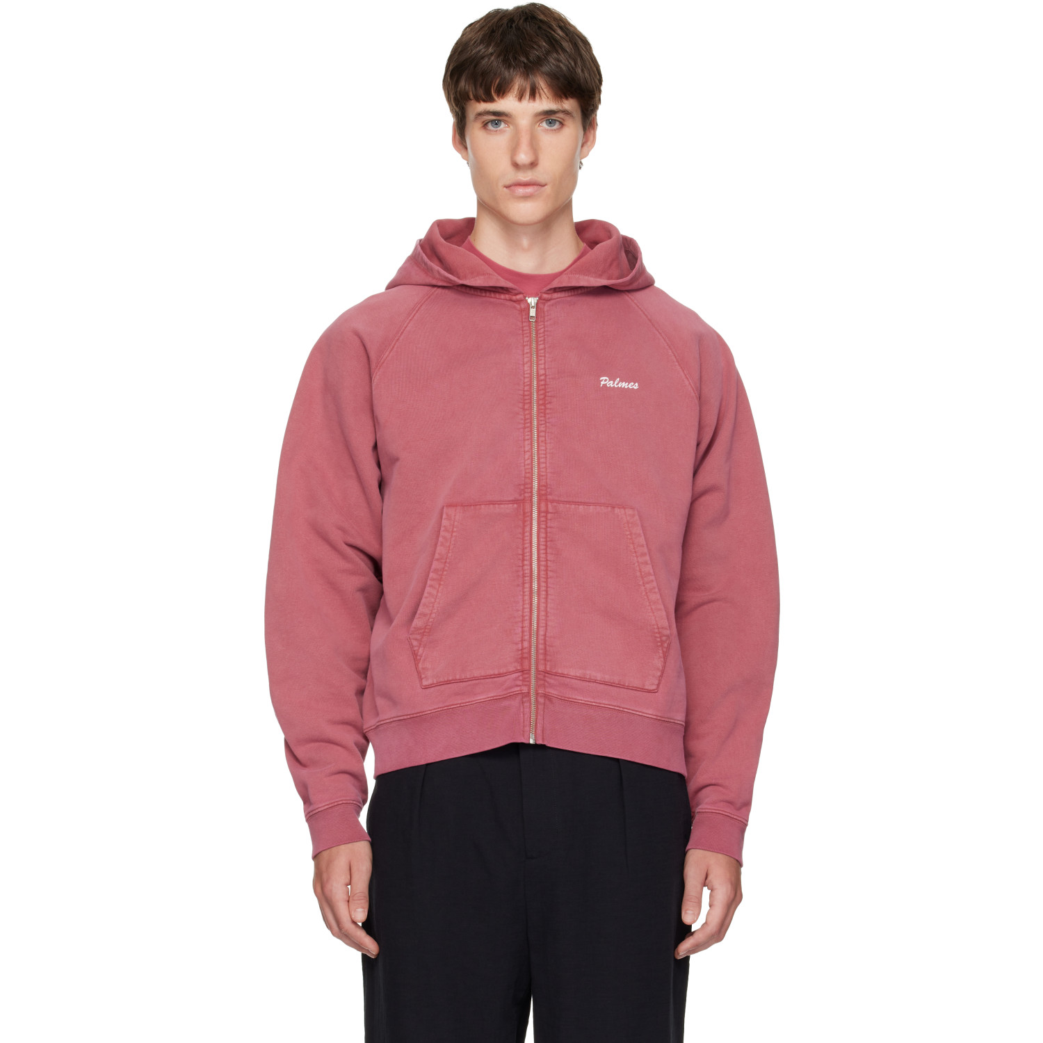 Palmes Pink Logo Zip Hoodie In Red