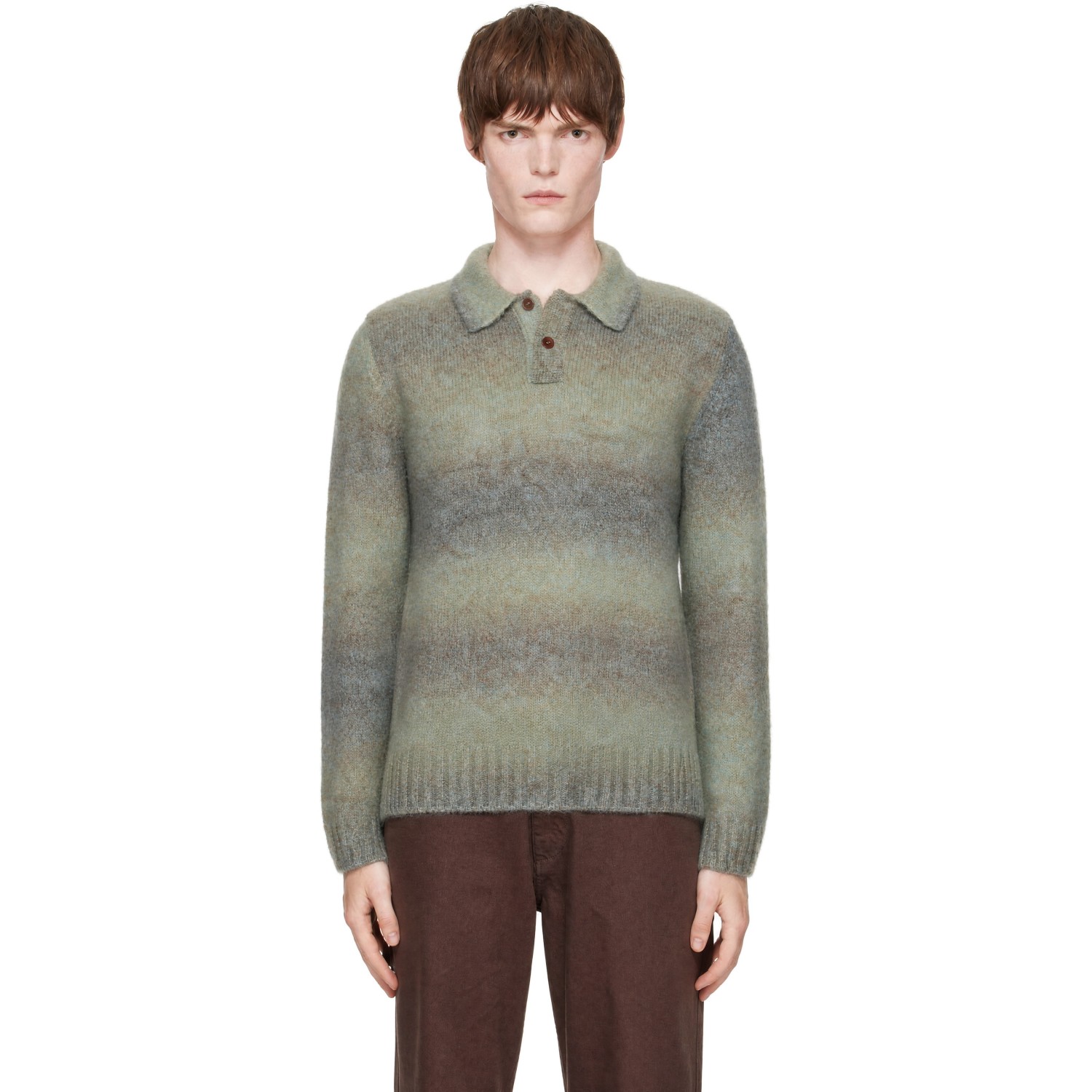 Palmes Blue Alpaca LS Knit Polo Sweater