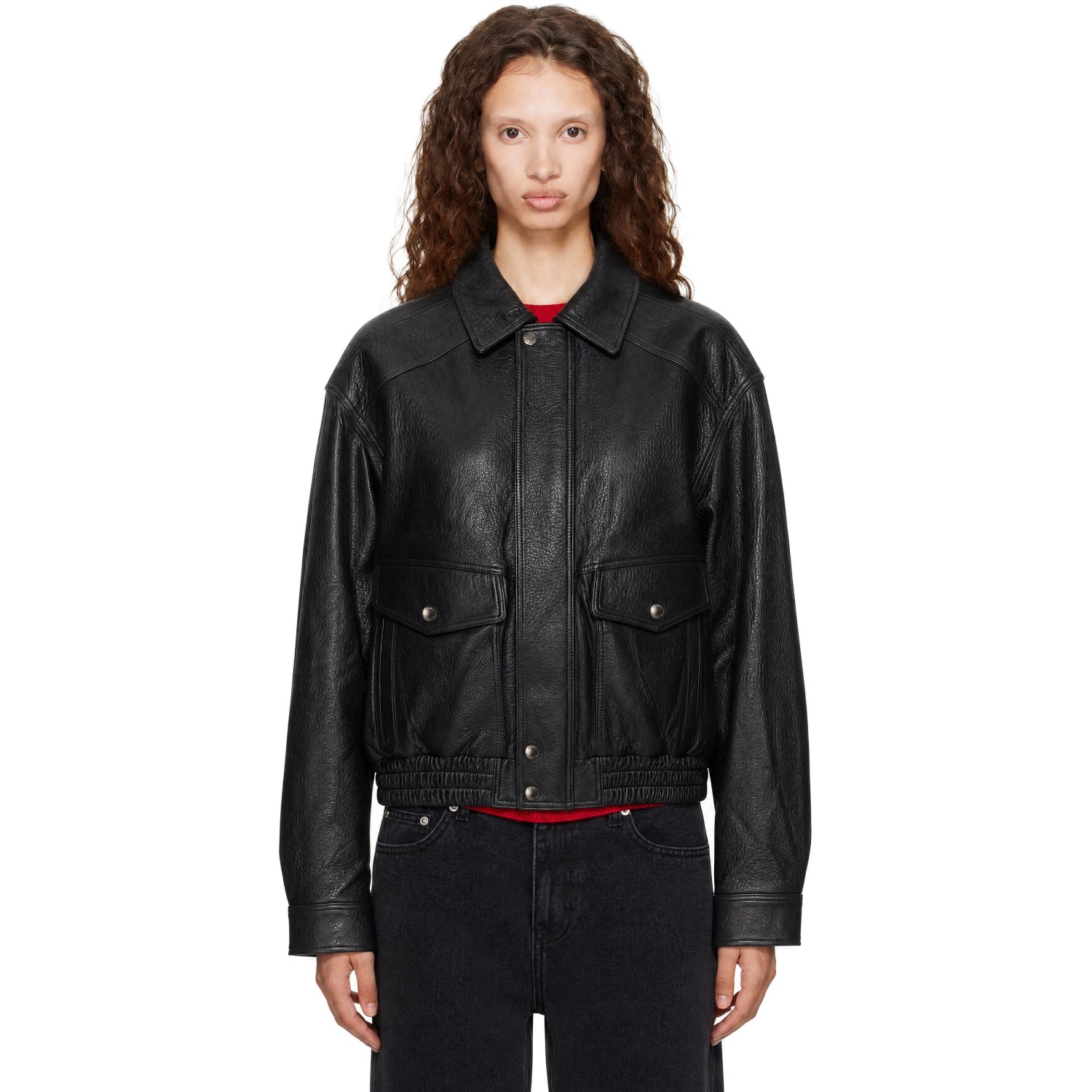 Dunst Black Oversized Vintage Blouson Leather Jacket