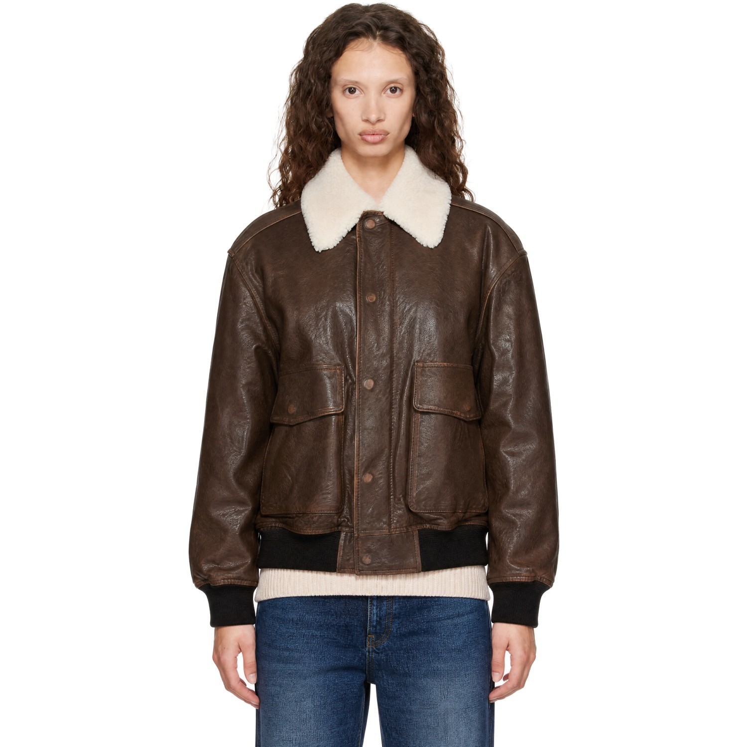 Dunst Brown Detachable A-2 Blouson Leather Jacket