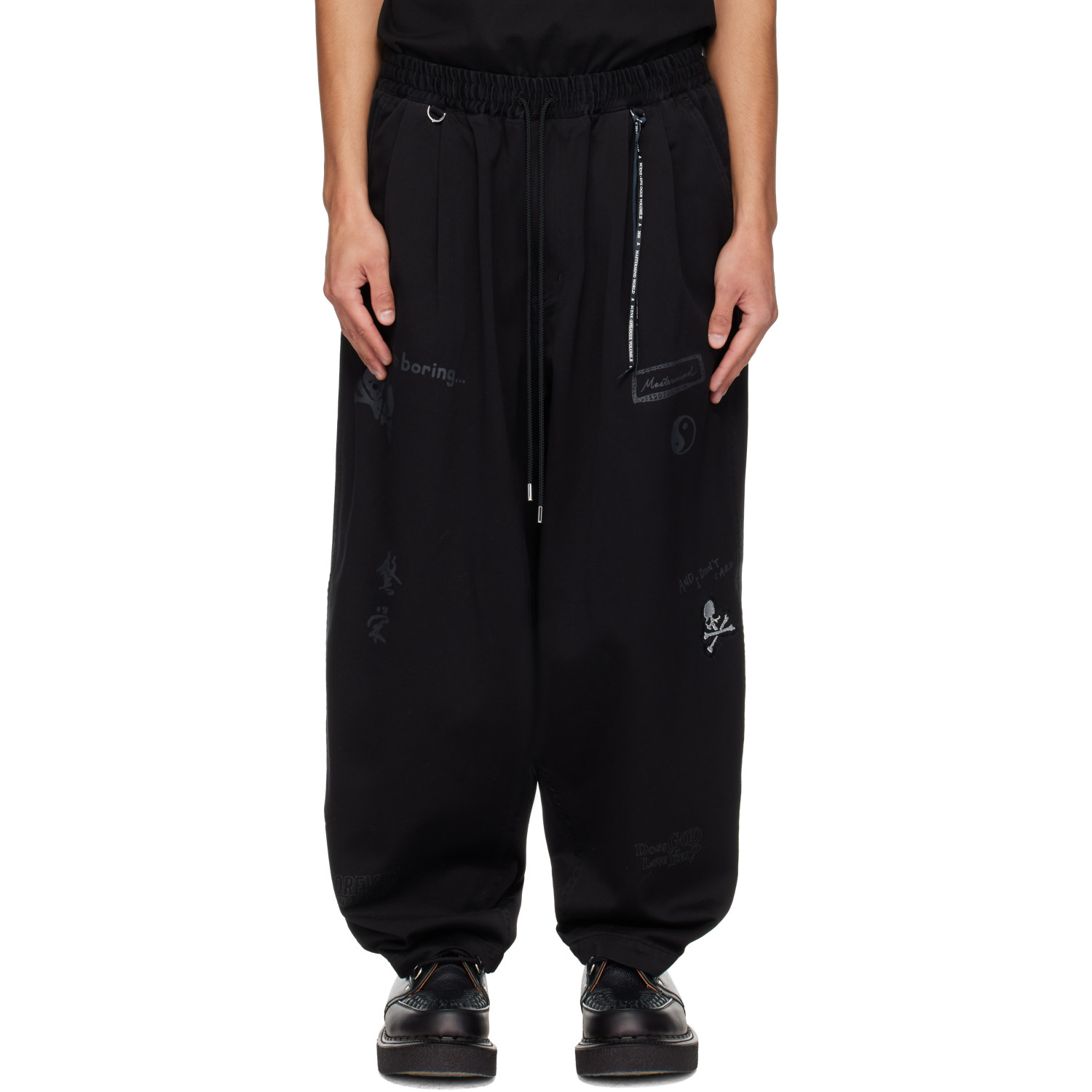 MASTERMIND WORLD Black MW Doodle Print Wide Easy Trousers