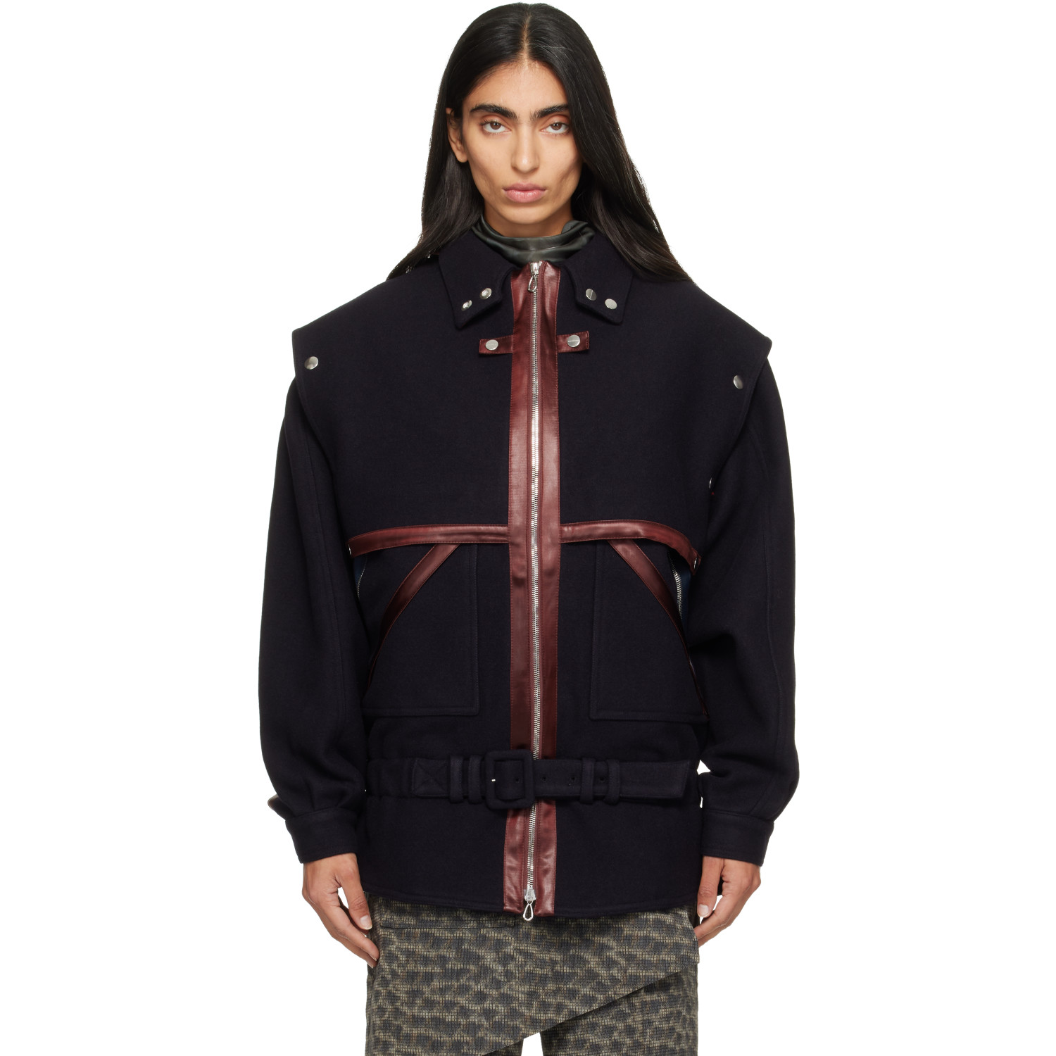 Kiko Kostadinov Navy Heron Belted Jacket