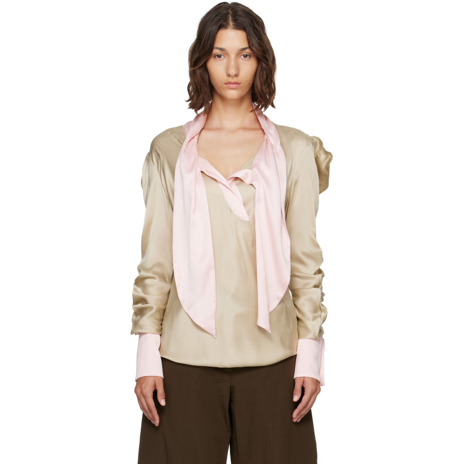 Kiko Kostadinov Beige & Pink Evelyn Blouse