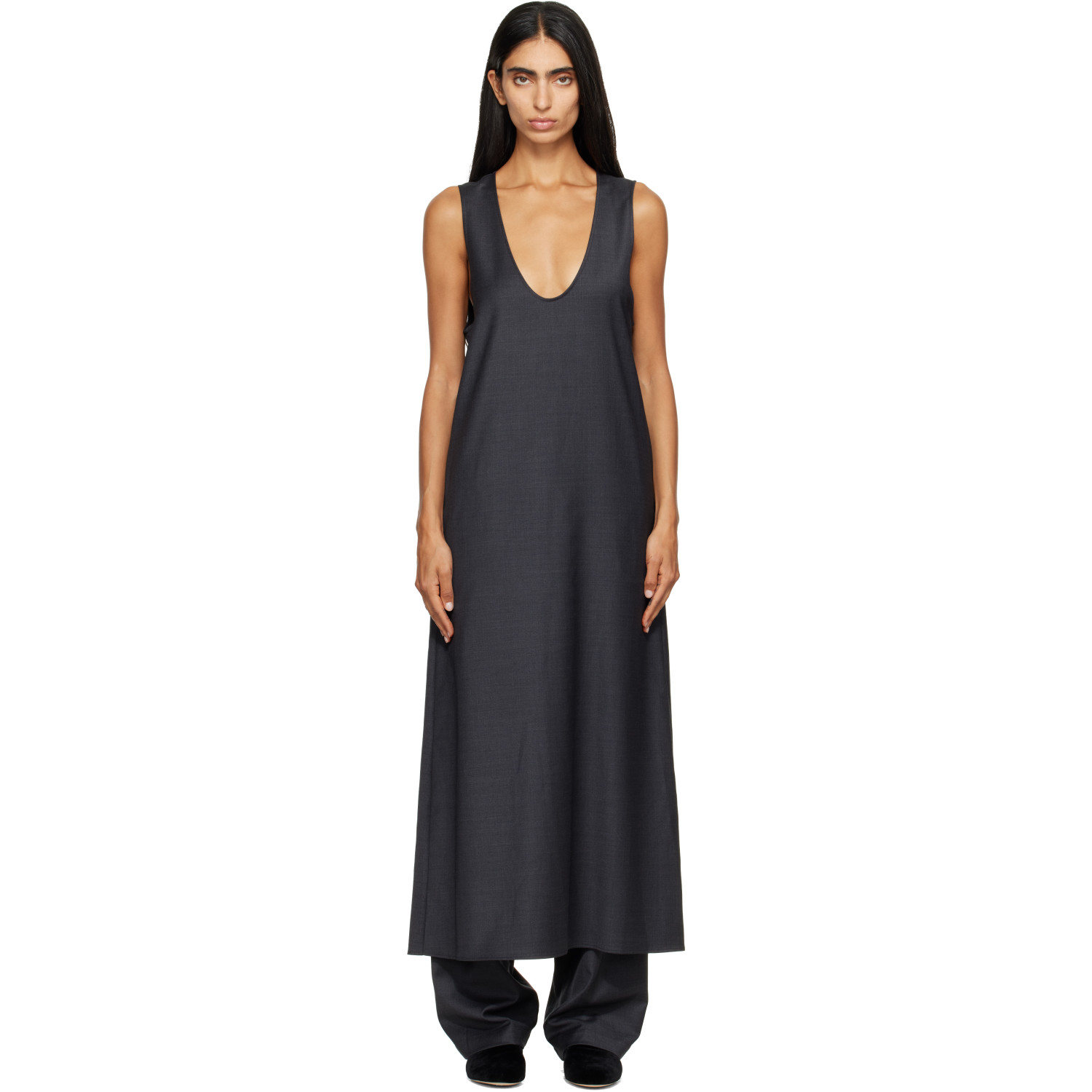 ssstein Gray Wool Silk Sleeveless Onepiece Maxi Dress