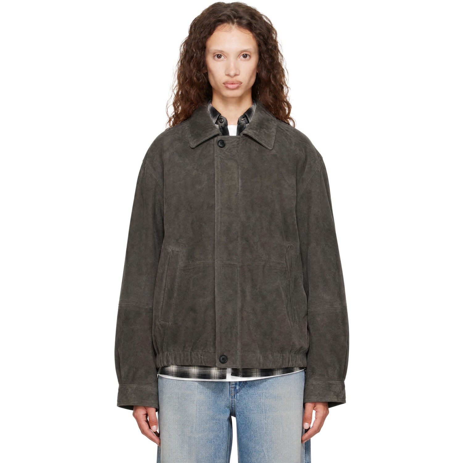 Ssstein Brown Goat Suede Zip Jacket In Olive