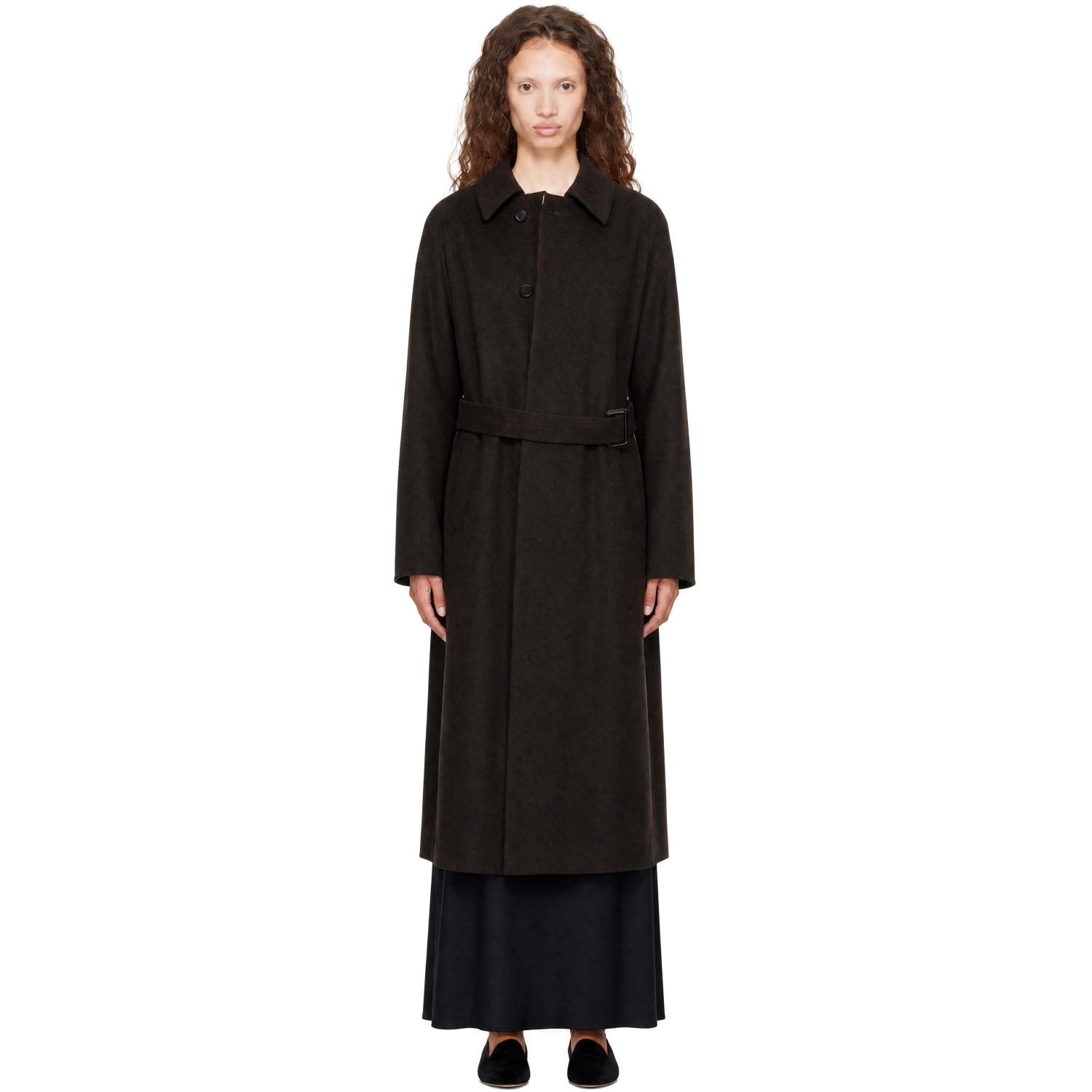 ssstein Brown Wool Raglan Sleeve Balmacaan Coat