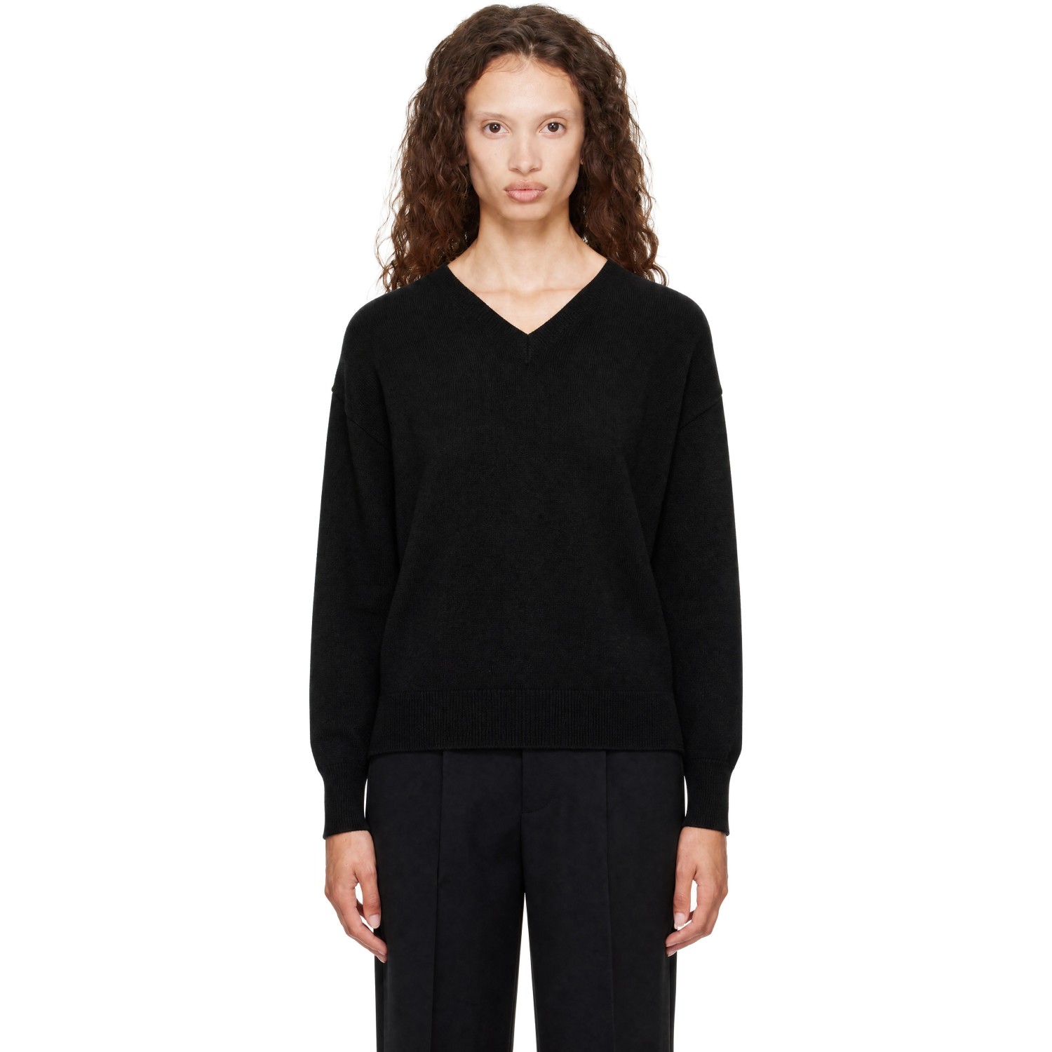 ssstein Black Pure Cashmere Knit V-Neck Sweater