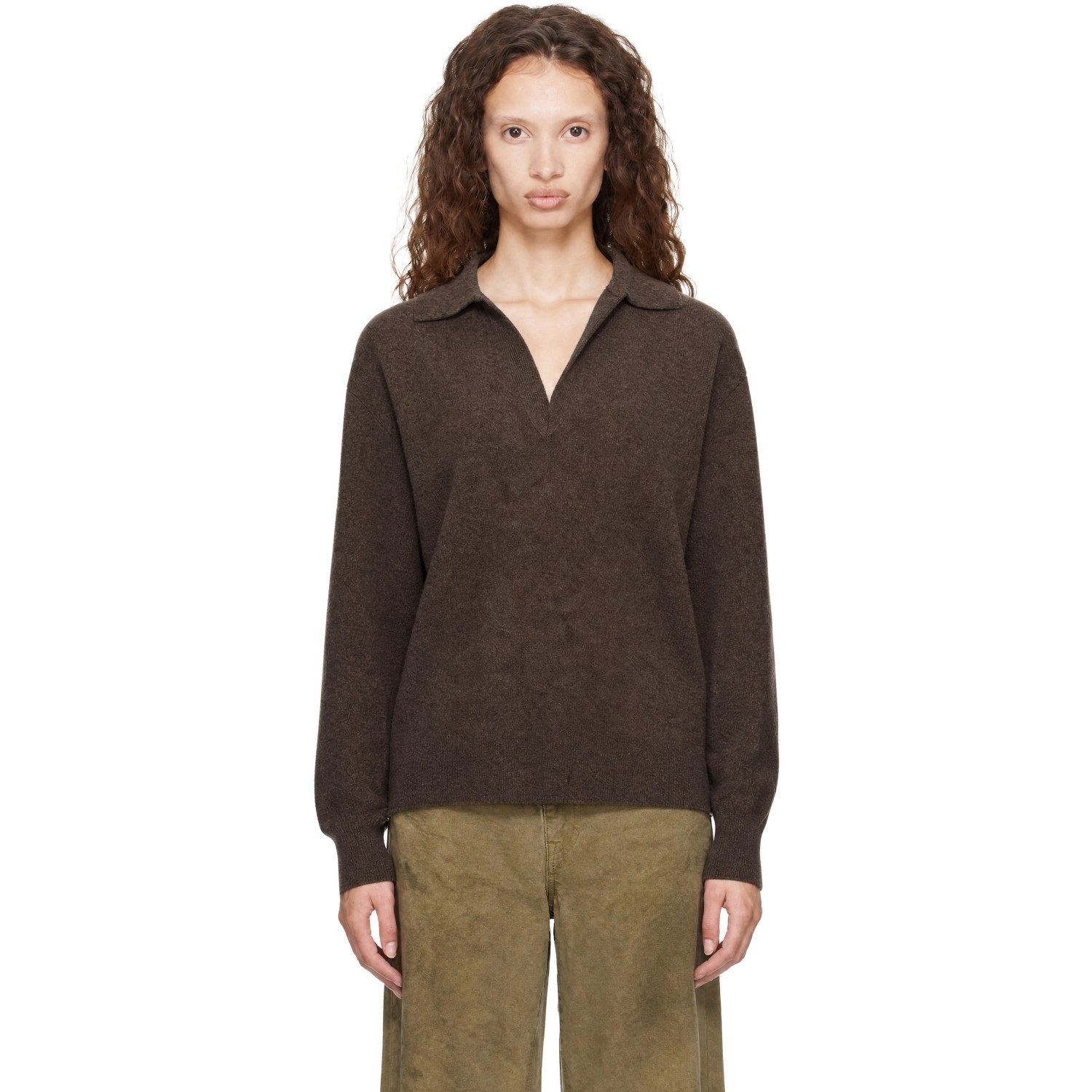 ssstein Brown Extra Fine Wool Knit Skipper Sweater