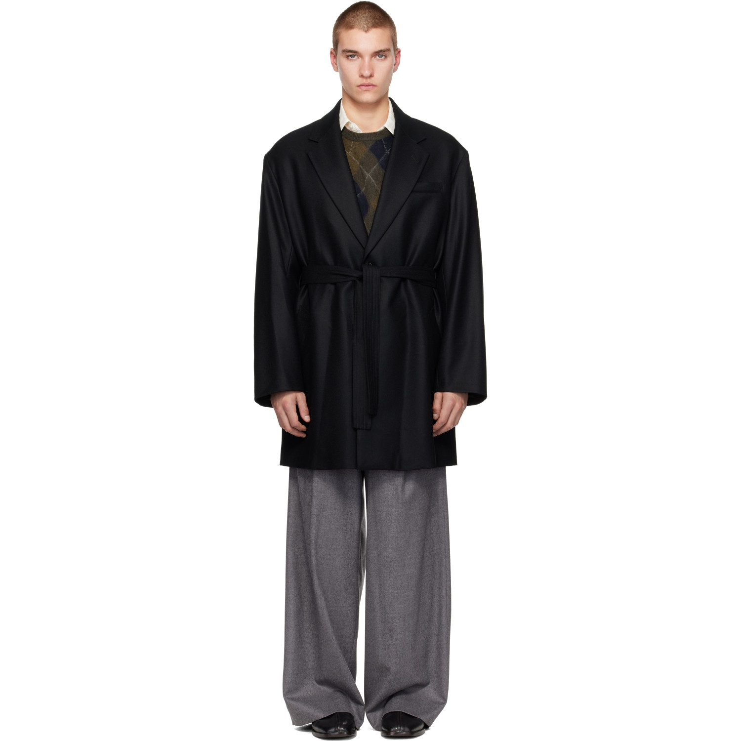 Ssstein Black Compressed Flannel Half Coat