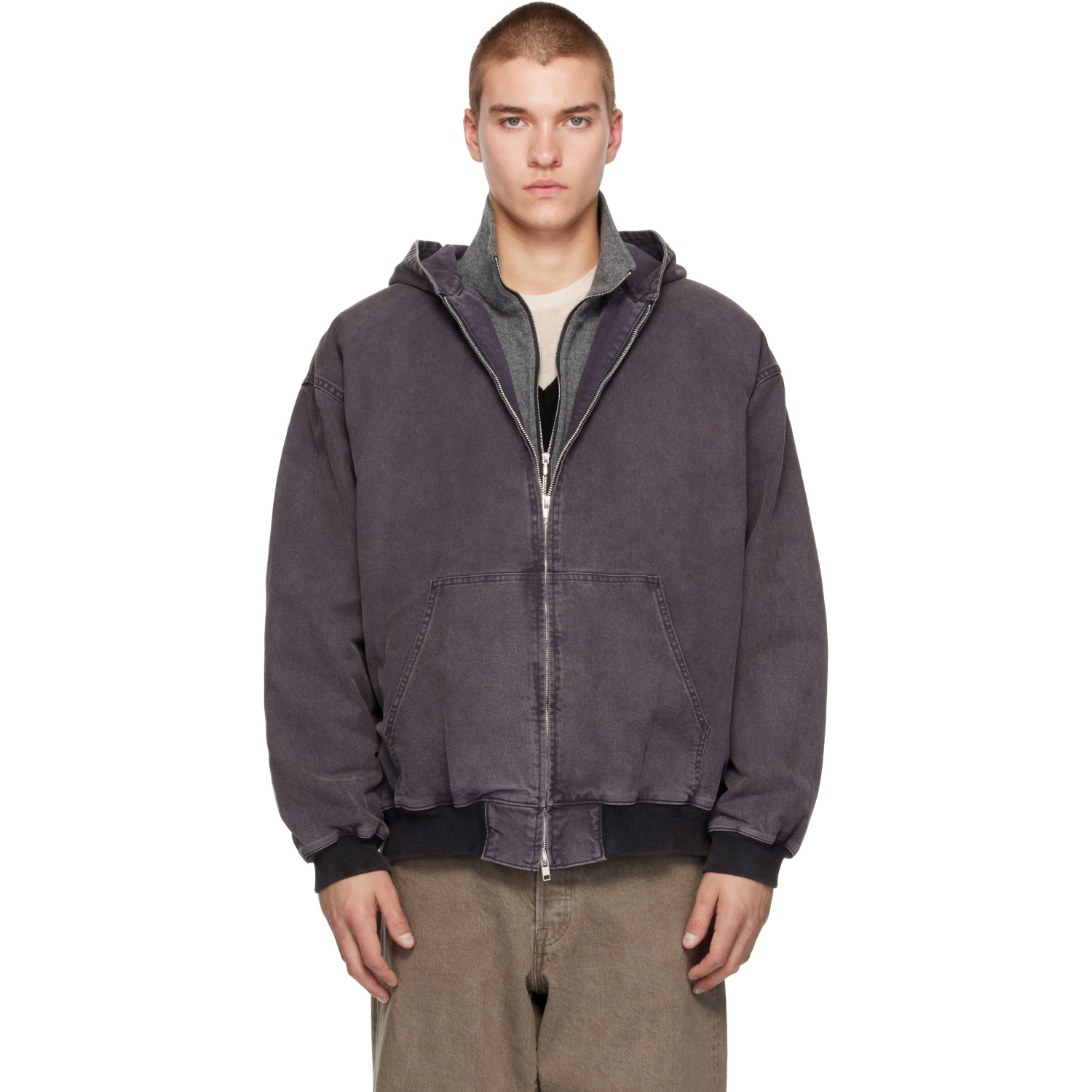 Ssstein Gray Vintage Hooded Jacket In Purple