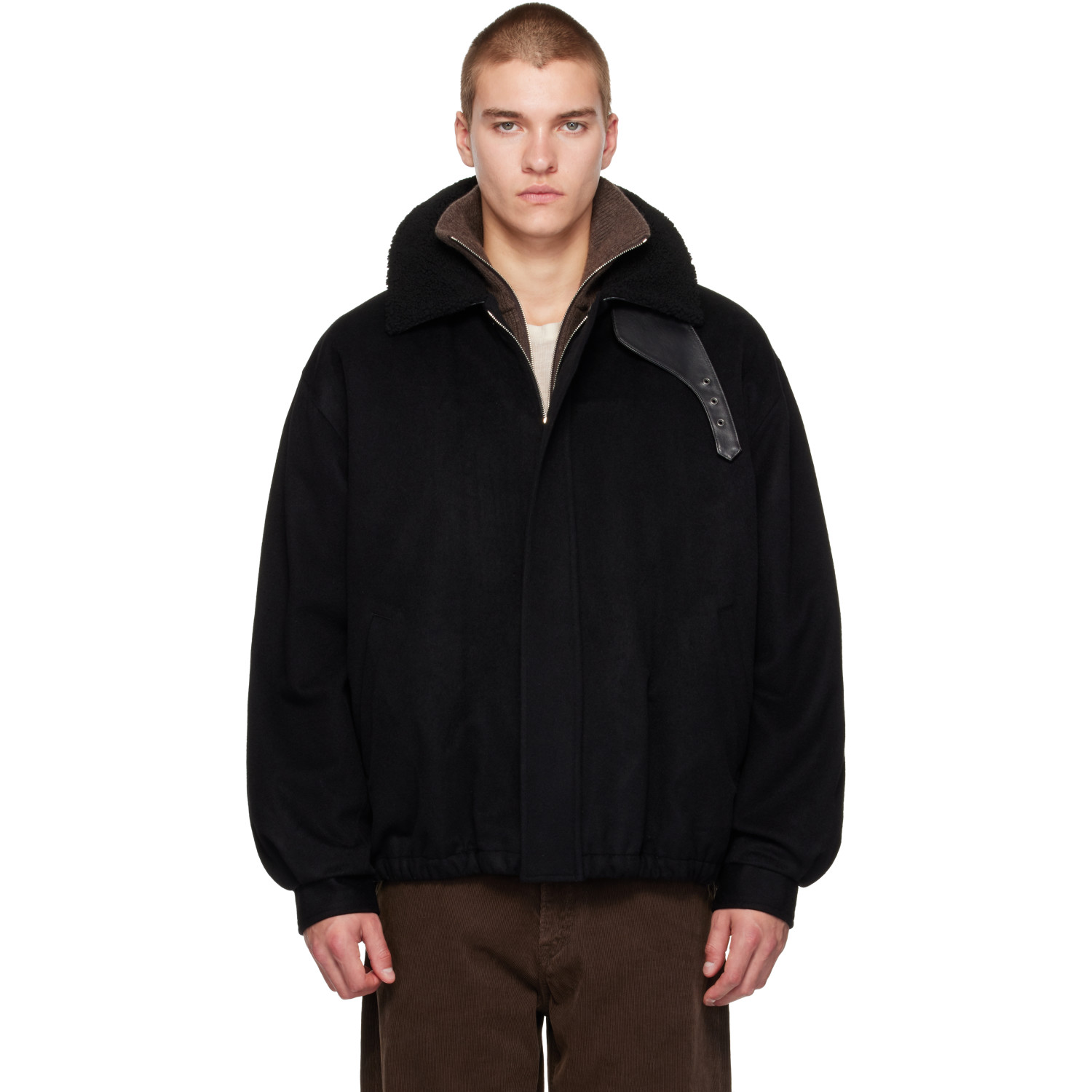 Ssstein Black Mouton Collar Wool Cashmere Padded Jacket