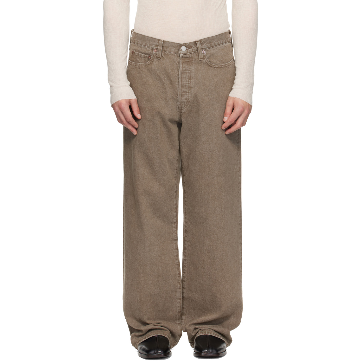 Ssstein Khaki Loose Color Jeans In Brown
