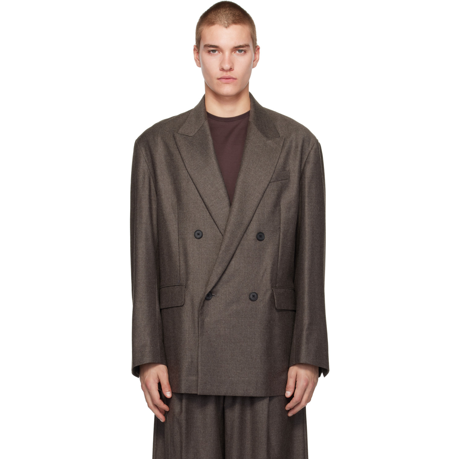 Ssstein Brown Extra Fine Wool Double-breasted Blazer In Gray