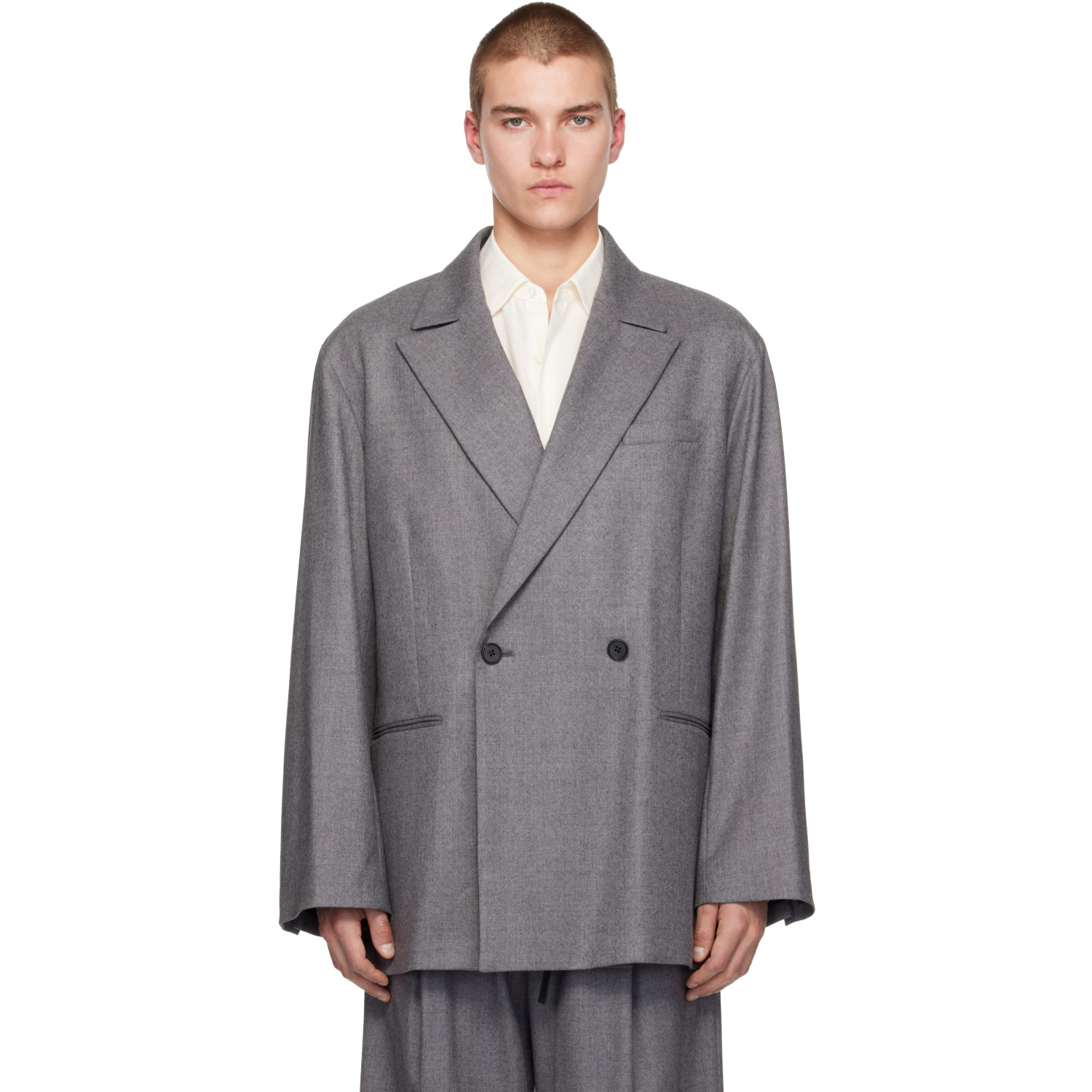 Ssstein Gray Oversized Peaked Lapel Blazer