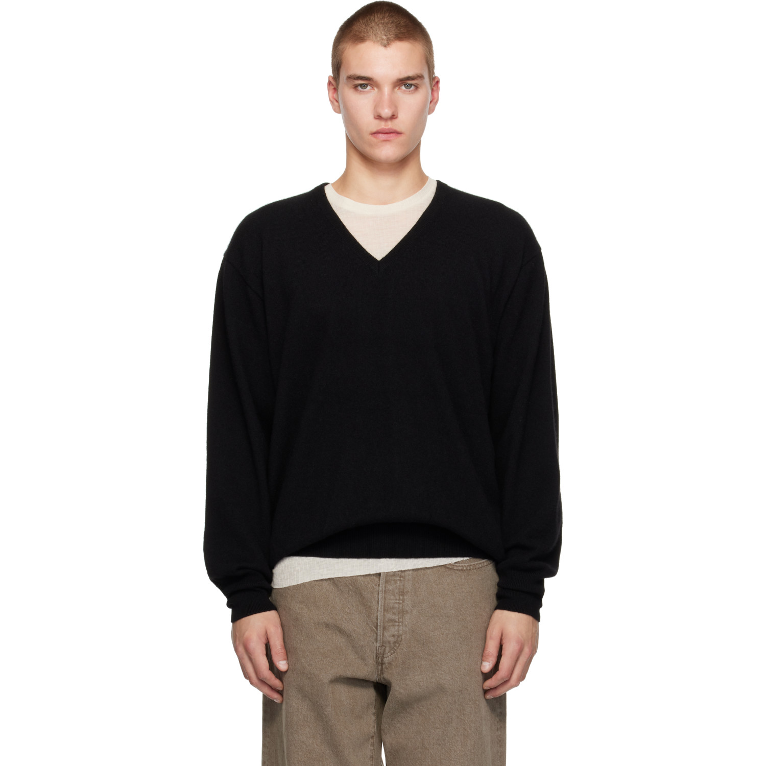 Ssstein Black Pure Cashmere V-neck Sweater