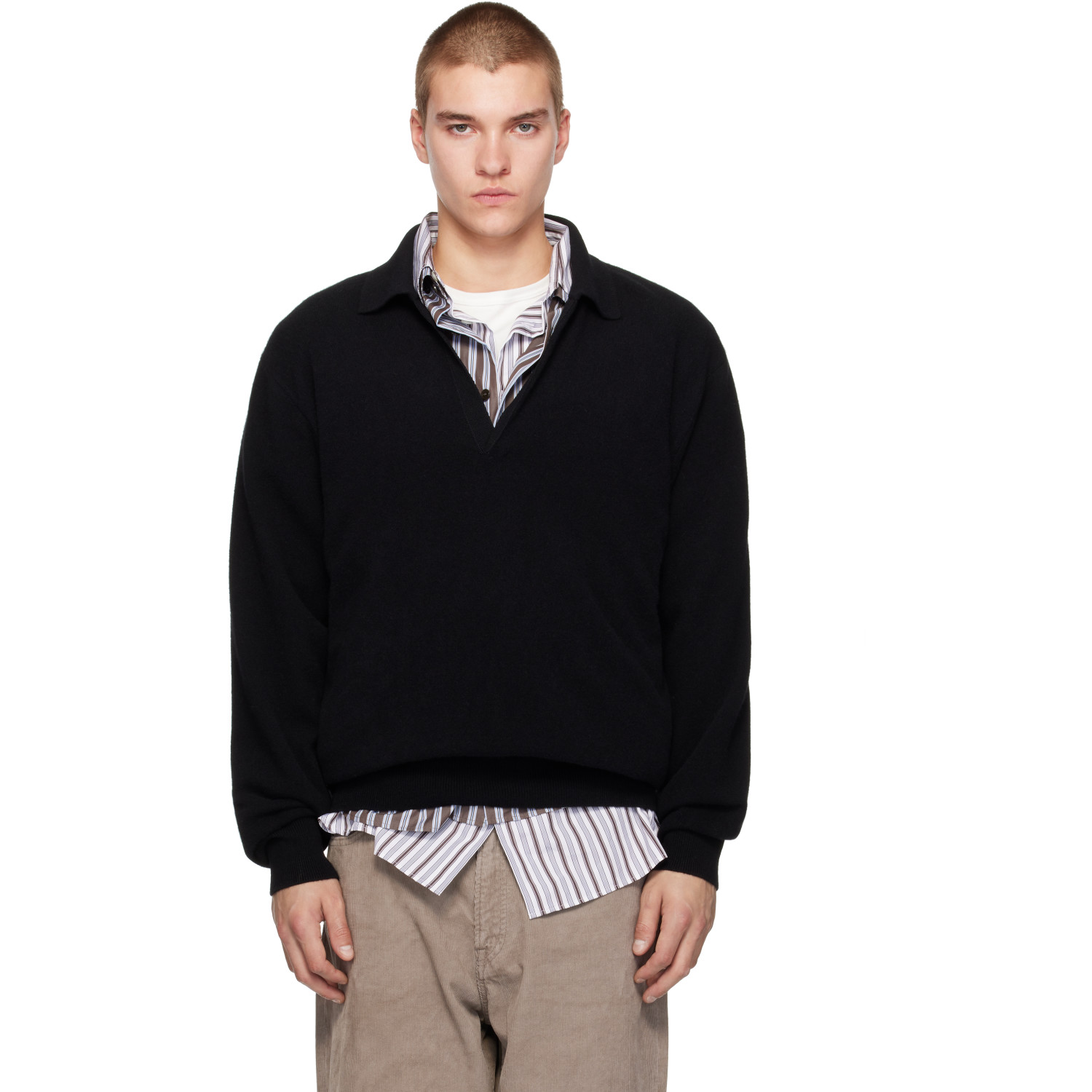 Ssstein Black Extra Fine Wool Knit Skipper Sweater