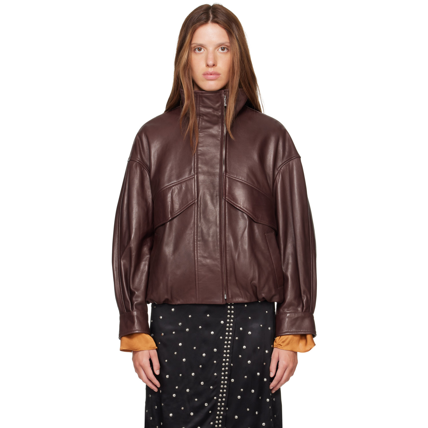 Nour Hammour Brown Roland Leather Bomber Jacket