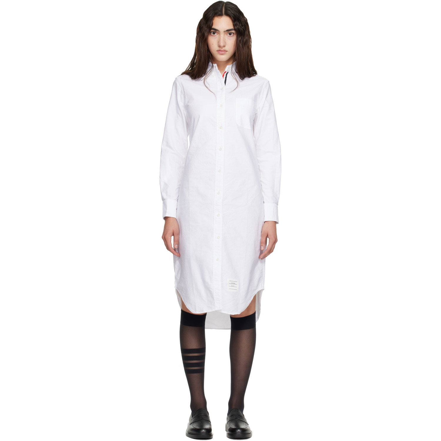 Thom Browne White Oxford Grosgrain Placket Shirt Dress