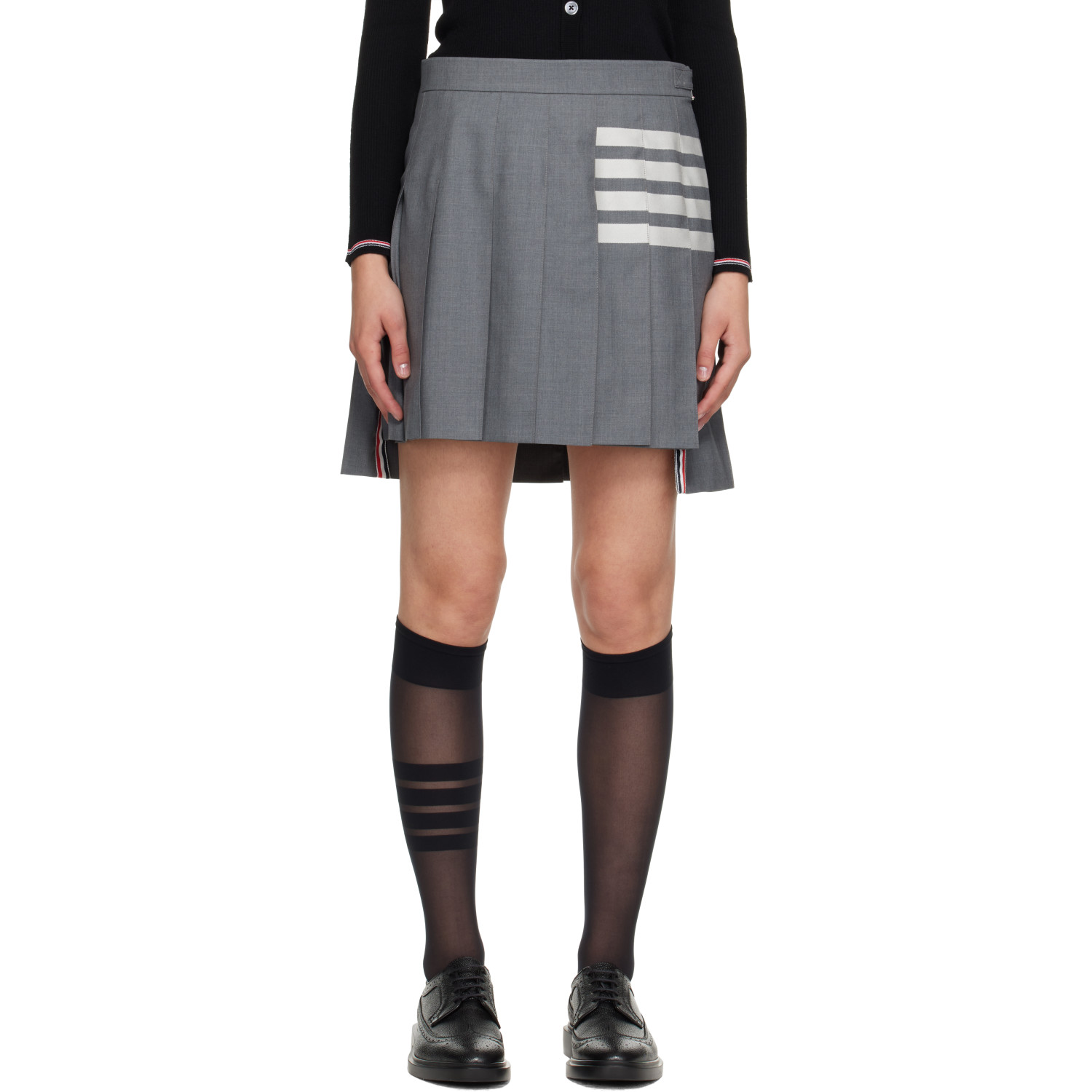 Thom Browne Gray Plain Weave 4-Bar Pleated Miniskirt