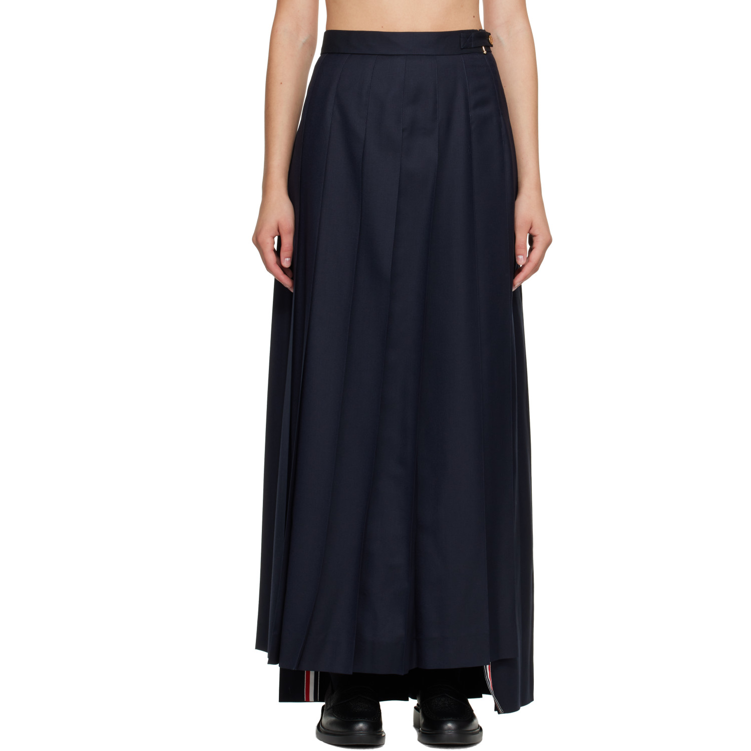 Thom Browne Navy Super 120's Twill Pleated Maxi Skirt